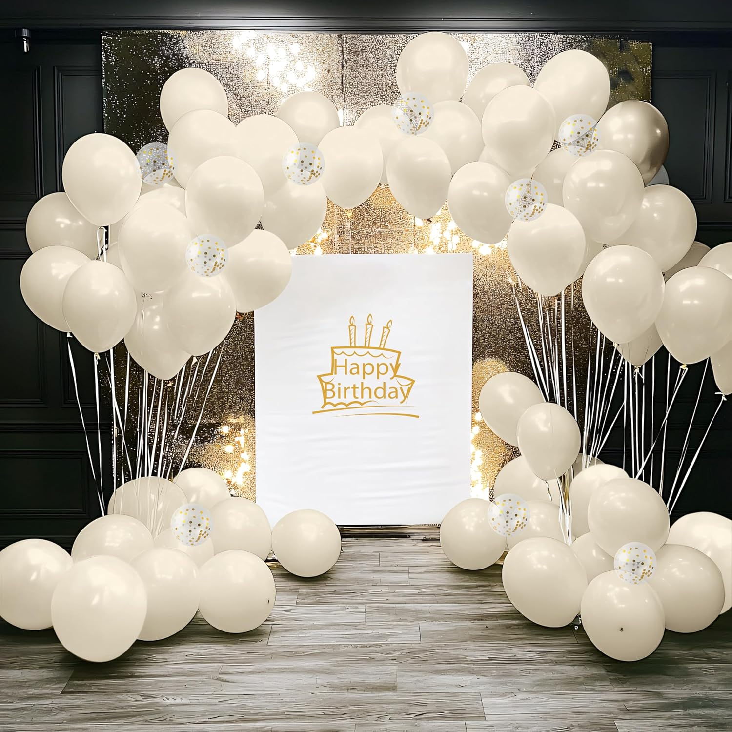 JOYIN 150 Pcs Sand White Balloons, Different Sizes 18 12 10 5 Inch Sand White Latex Balloon Arch Kit with Instruction for Birthday Party Graduation Wedding Holiday Decoration image number 1