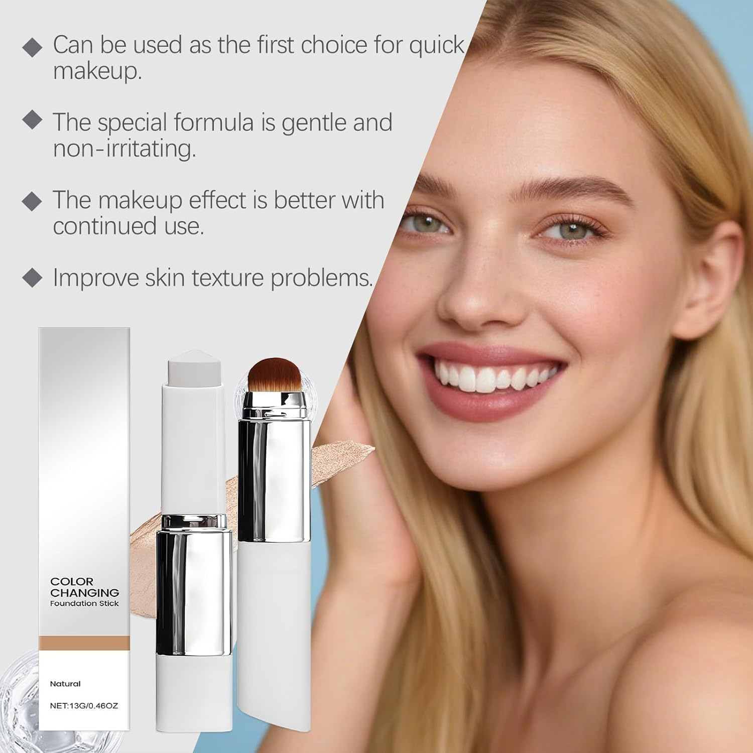 BLANC Cover Cream Stick V - Korean Color, Changing Foundation with Detachable Brush - Full to Medium Coverage Base Makeup (Natural)