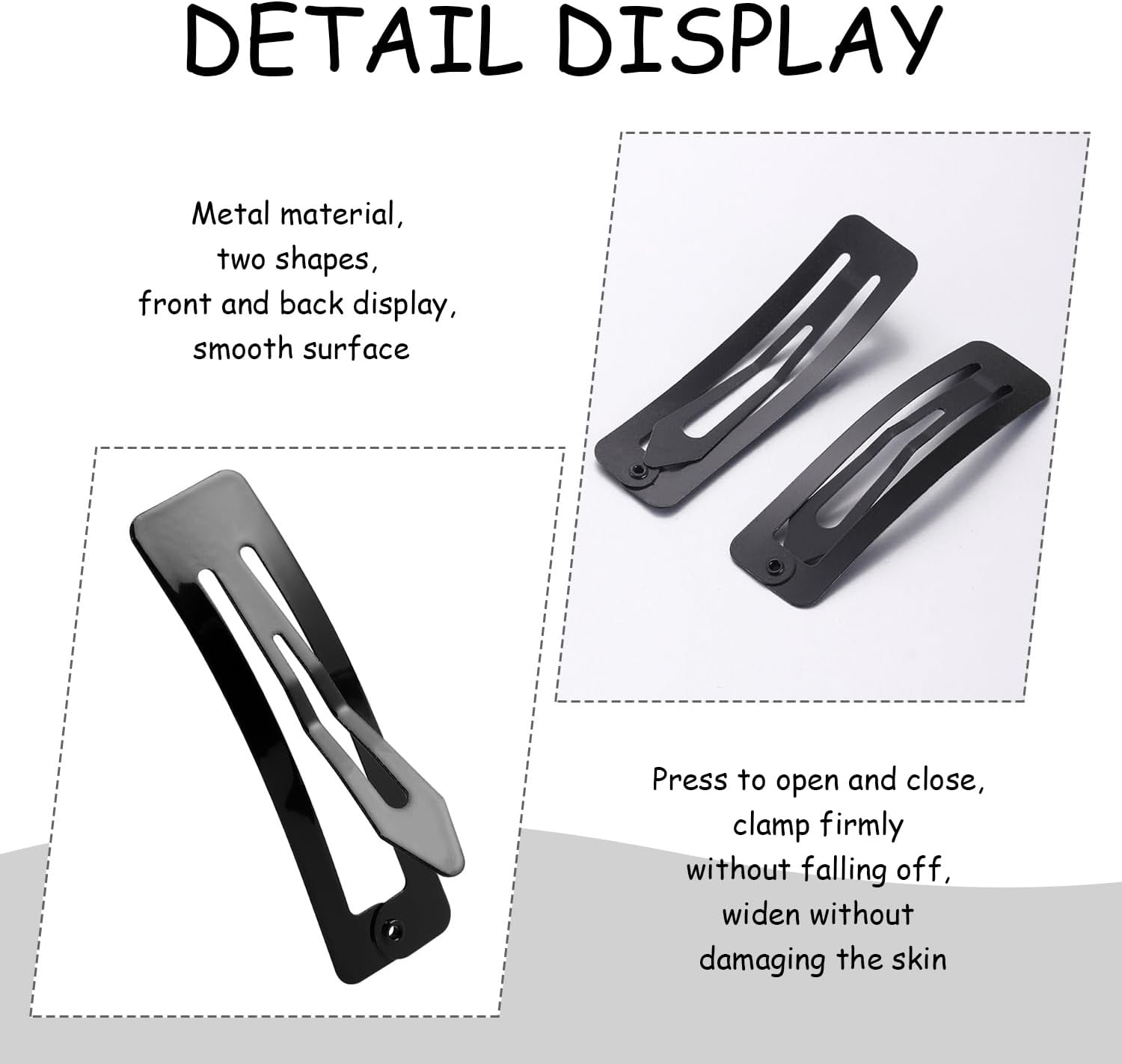 10 Piece Water Drop Hair Clips and 10 Pieces Square Hair Clips, Press Hair Clips, Metal Hair Clips, Bang Hair Clips, Hair Clips, Black Hair Clips image number 1