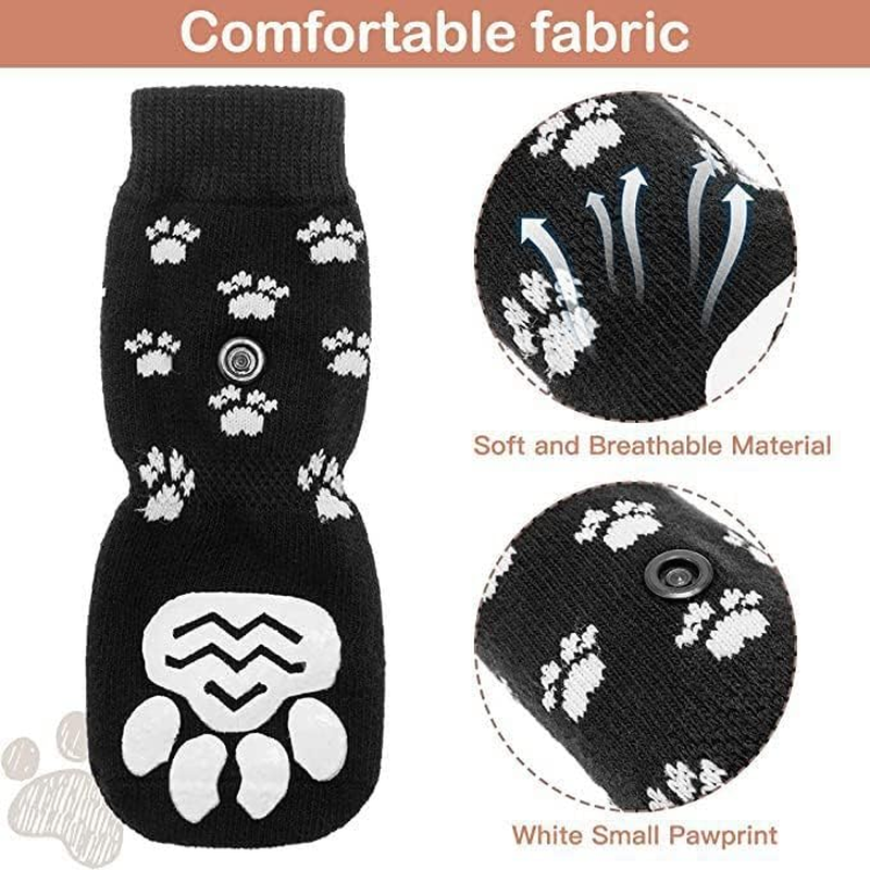 Anti-Slip Dog Socks,Dog Shoes for Hot/Cold Pavement,Paw Protectors with Grips 2 Pairs for Puppy Small Medium Large Senior Old Dogs,Dog Socks to Prevent Licking and Hardwood Floor Protection (Black, M) image number 4