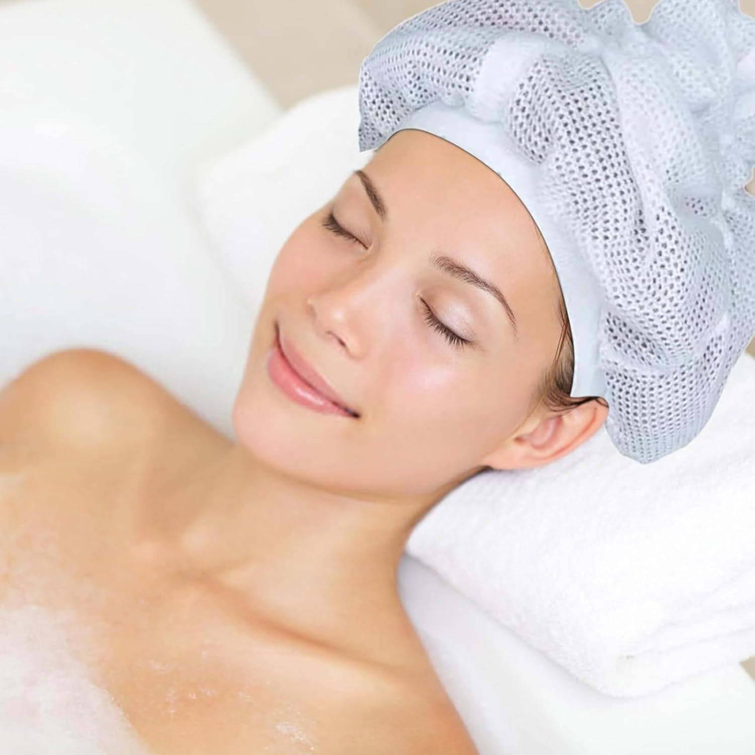 Liuweihui Plopping Net Cap (2 Pieces), Adjustable Hair Drying Cap for Curly Hair, 2024 Updated Plopping Mesh Cap with Cord for Drying Curly Hair(White) image number 1