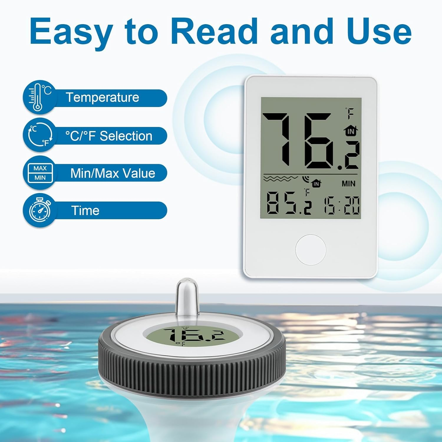 Wireless Digital Swimming Pool Water Temperature Thermometer Floating Easy Read&ndash;197Ft Range,-40&deg;C to +70&deg;C,IPX8 Waterproof,Reusable,Temperature Monitor for Tub/Ice Bath/Swimming Pool image number 2