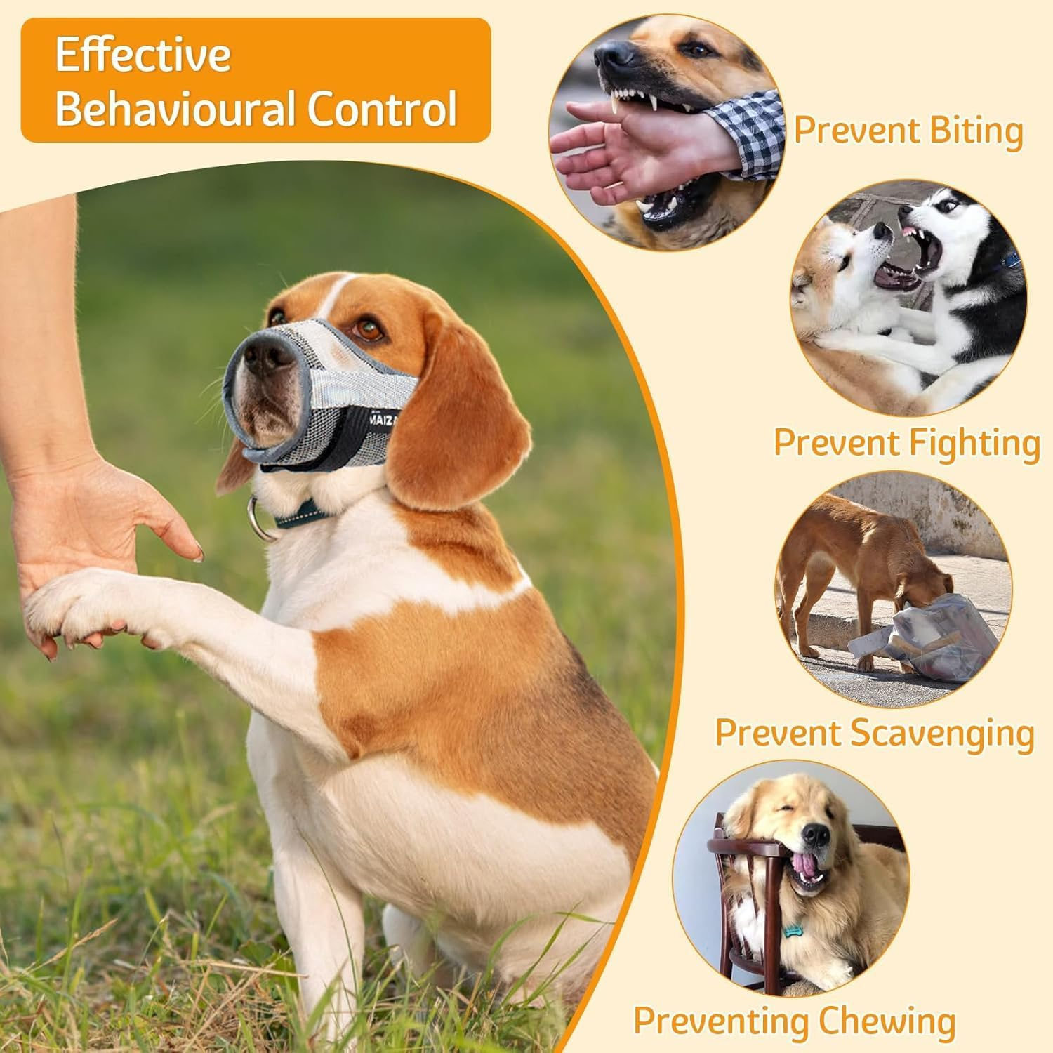 Cozioz Soft Mesh Dog Muzzle for Small, Medium, and Large Dogs - Adjustable Breathable Mouth Guard to Prevent Biting and Barking, Allows Panting and Drinking(S)