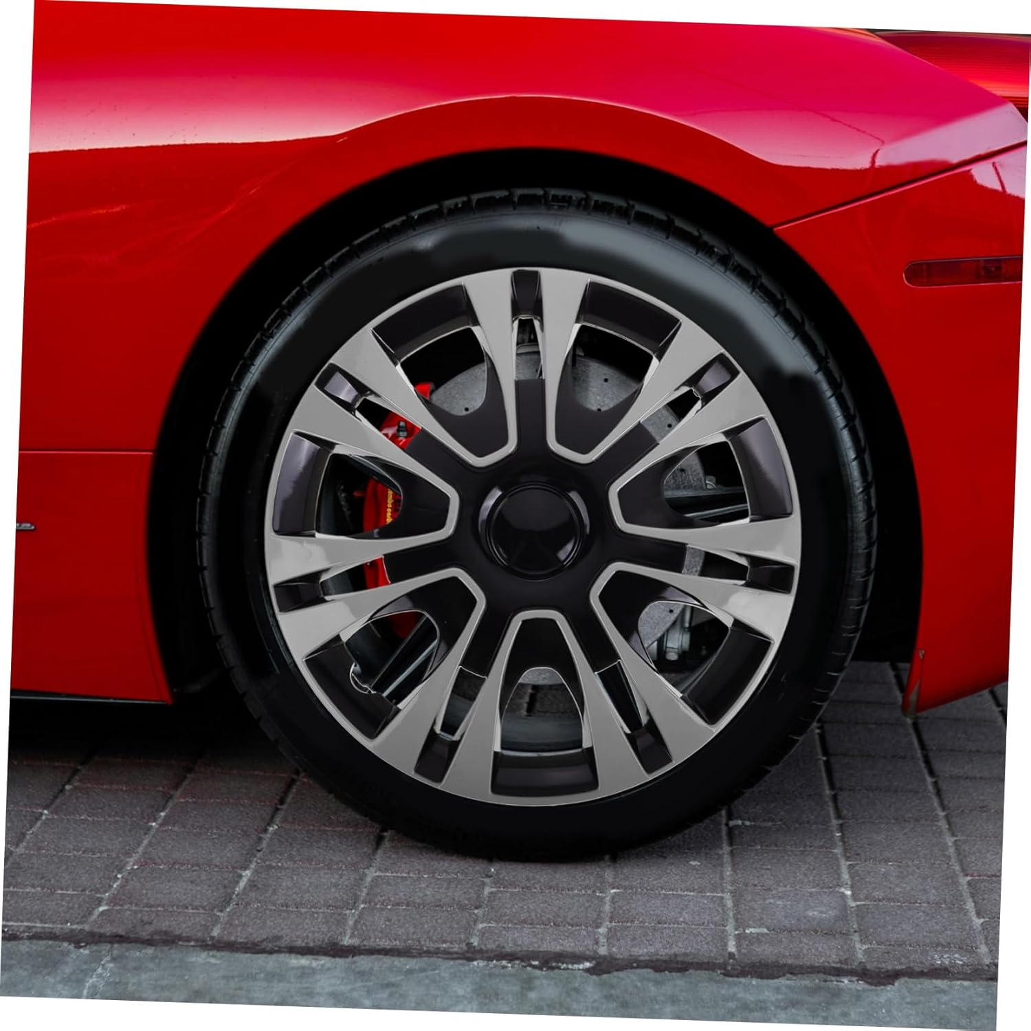 SOLUSTRE Universal 13 Inch Silver Wheel Hub Caps Black Hubcaps Car Wheel Cover Auto Accessories Vehicle Accessories One Piece