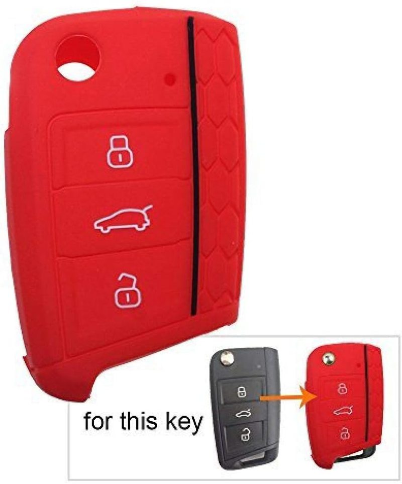 WSWJDW Silicone Car Key Case Cover Keychain Ring Key Bag, Fit for Volkswagen Vw Golf 7 Mk7 Skoda Octavia A7 Seat Leon Ibiza,Pink