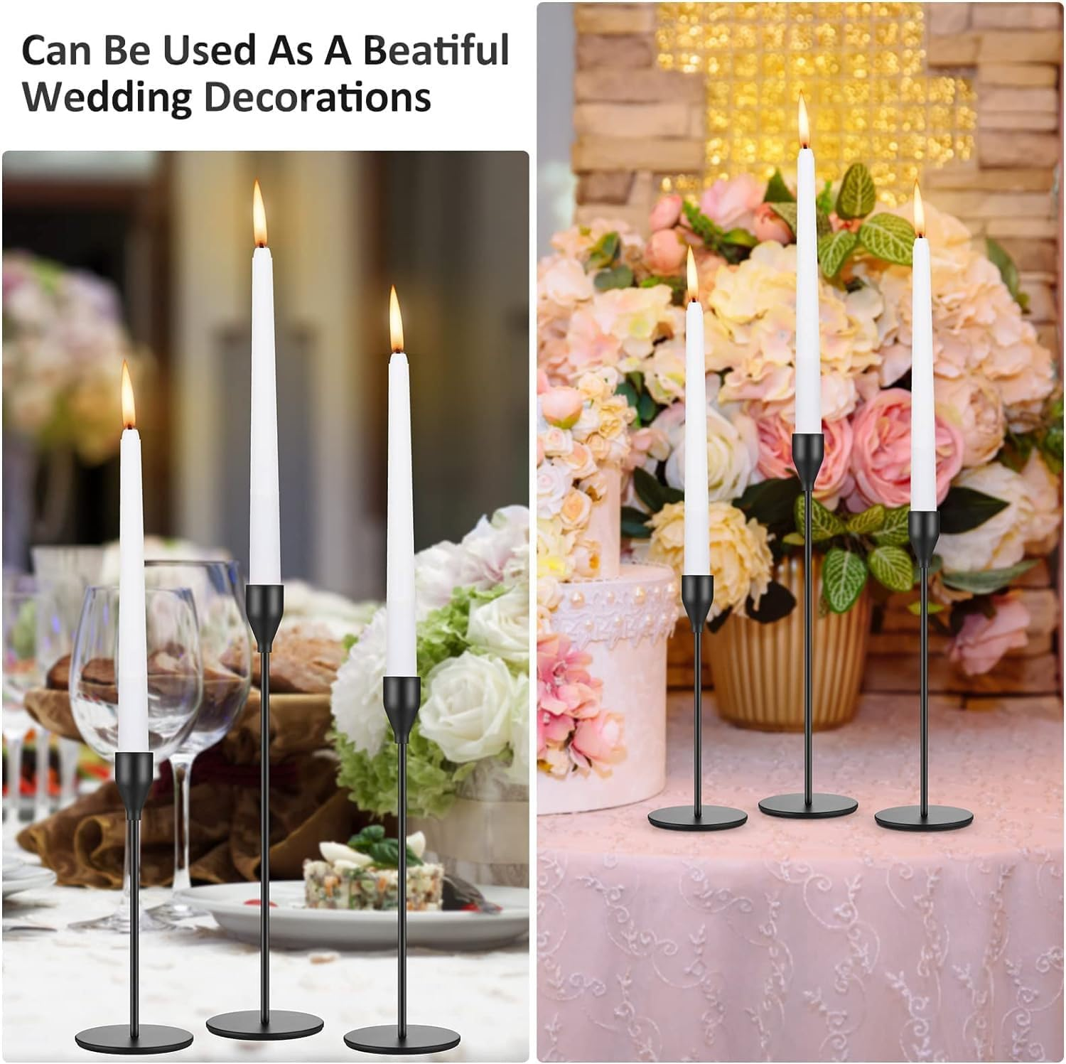 Black Candle Holders Set of 6 - Tall Taper Candlesticks for 3/4 Inch Pillar Candles - Modern Metal Candle Stands - Elegant Dining Table Centerpieces for Wedding, Party, Home Decor