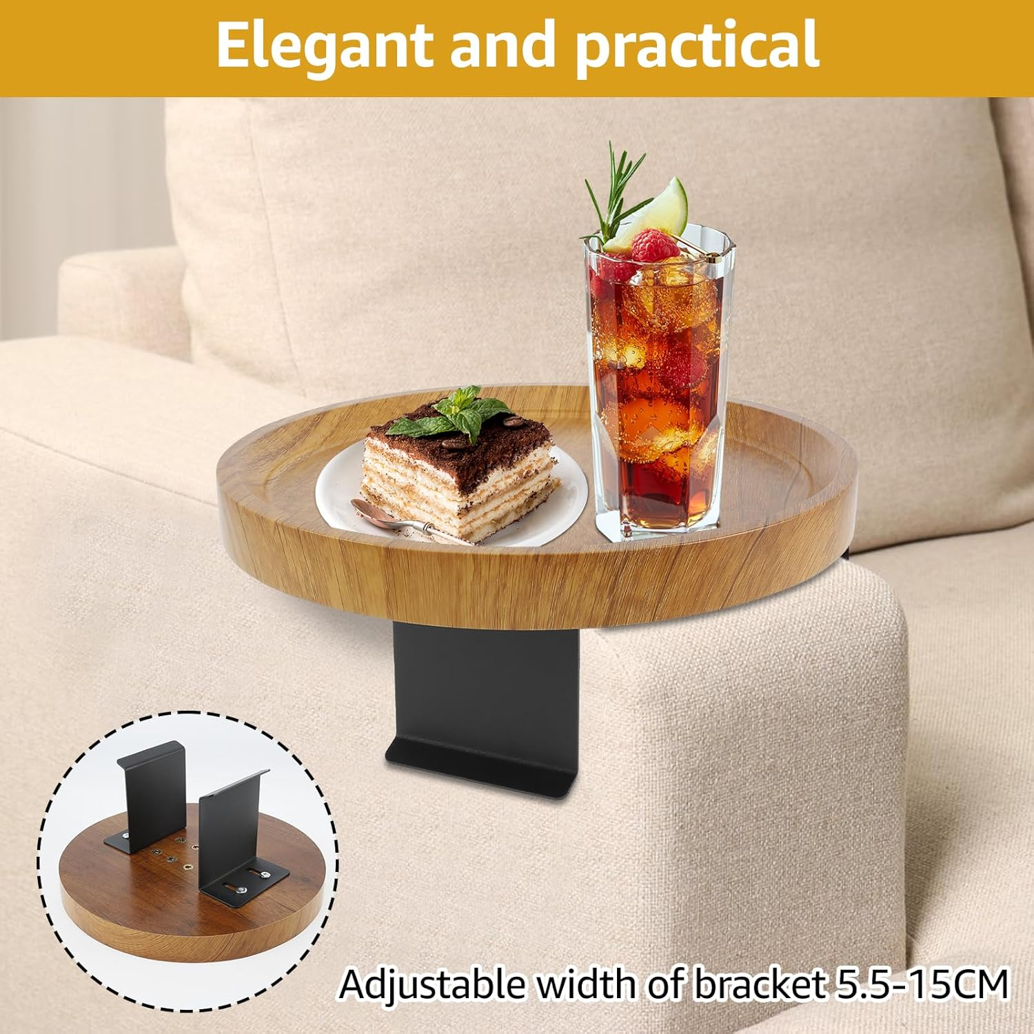 Rdjeokf Couch Arm Tray, Wooden Sofa Armrest Tray, for Wide Couches Arm, Adjustable Holder Width Cleanable Sofa Armrest Tray for Home, Armrest Table for Eating/Drinks/Snacks/Remote (Burlywood)