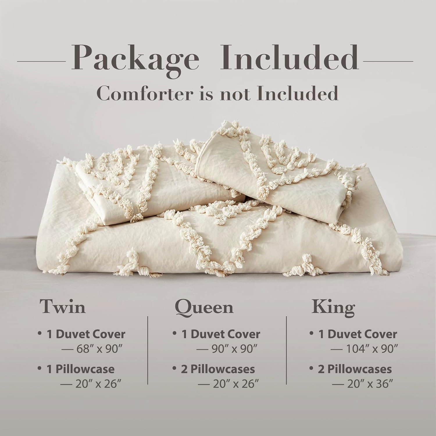 Oli Anderson Tufted Duvet Cover King Size, Soft and Lightweight Duvet Covers Set for All Seasons, 3 Pieces Boho Embroidery Shabby Chic Bedding Set (Beige, King, 104&rsquo;&rsquo; X 90&rsquo;&rsquo;) image number 3