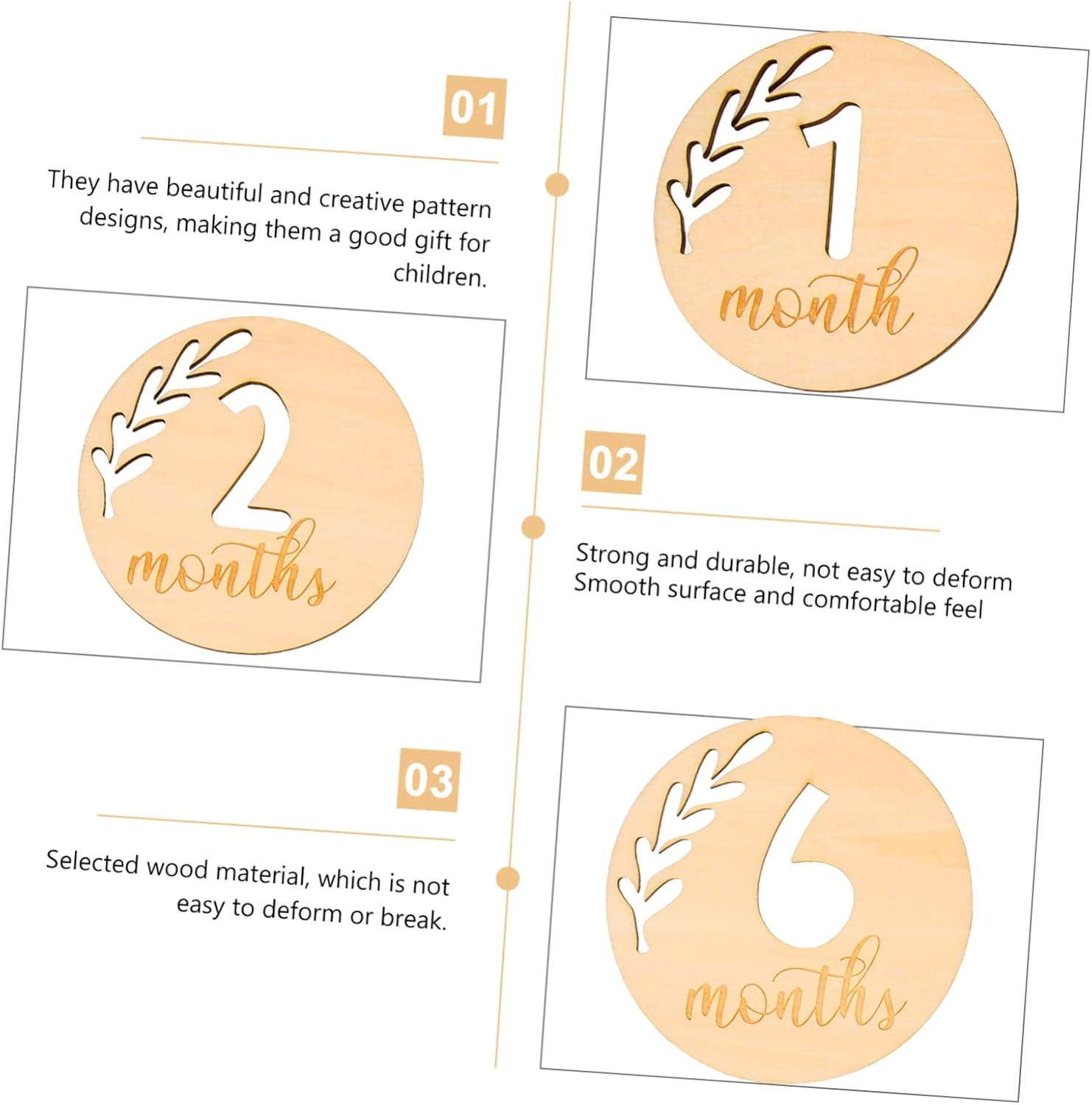 12Pcs Monthly Milestone Commemorative Blocks Wooden Growth Cards Newborn Photography Props image number 3