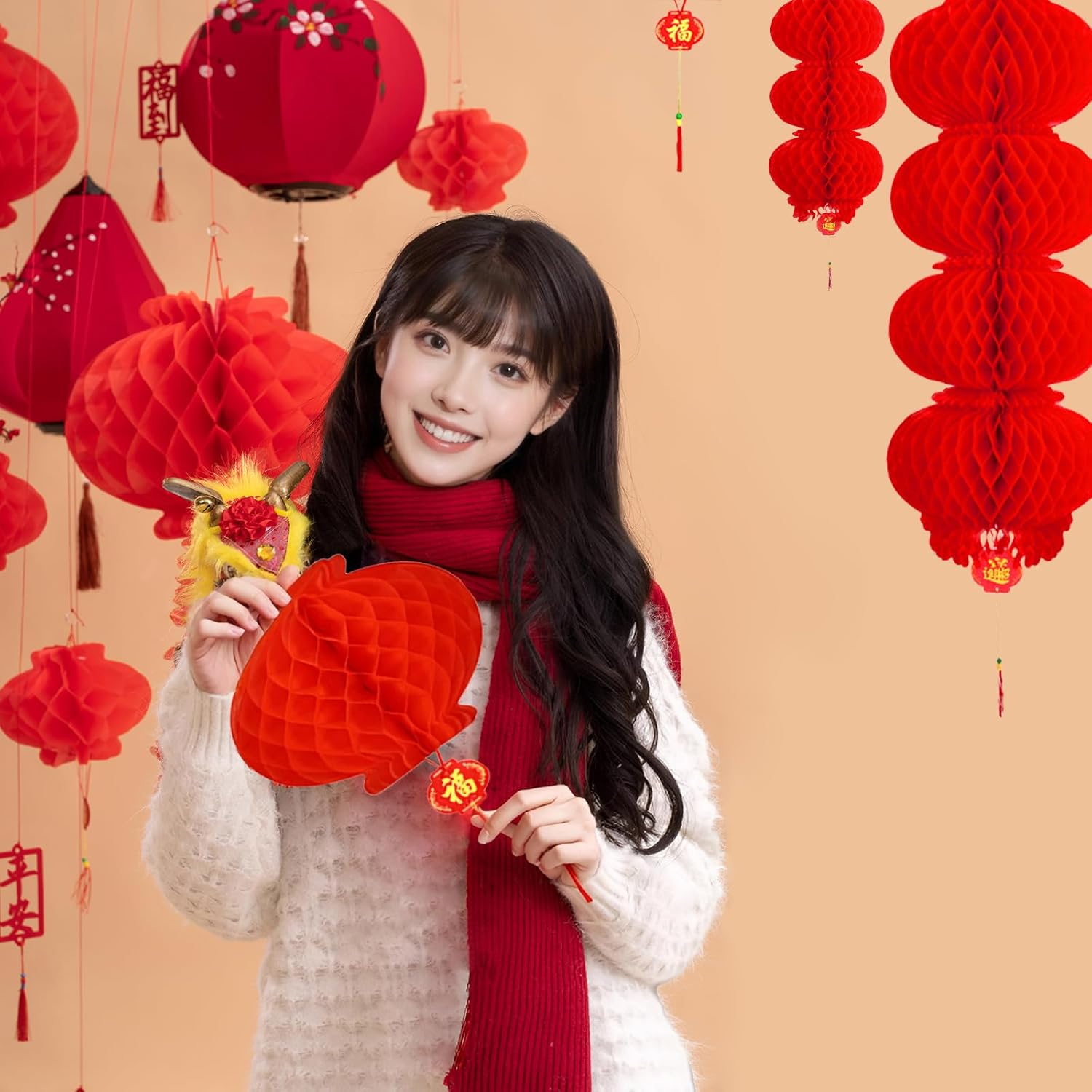 Viiotu 18 Pcs 11.8 in Red Paper Lantern,Chinese New Year Lanterns,Red Lantern,Red Lantern Decorative,Chinese New Year Decorations image number 3