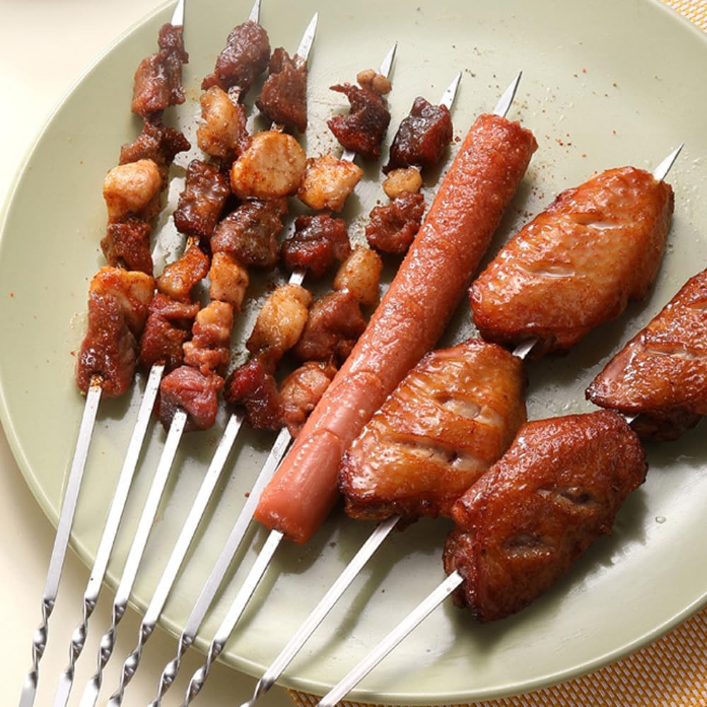 50 PCS NUZAMAS BBQ 304 Stainless Steel Barbecue Skewers 330 X3.6Mm Metal Kebab Stick Skewers Reusable Grilling Skewers for Meat and Vegetables image number 1