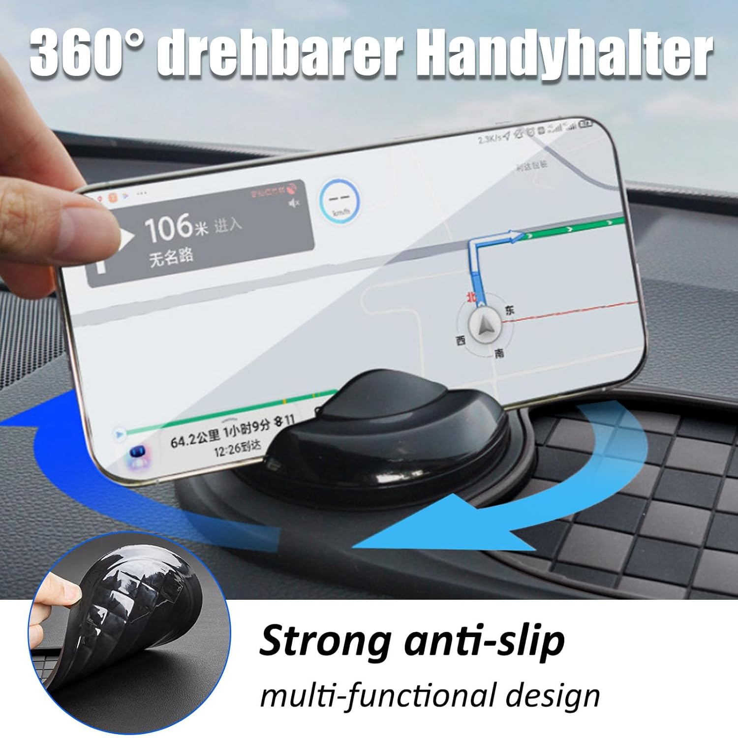 4-In-1 Multifunction Car Anti-Slip Mat with 360&deg; Rotatable Phone Holder, Hidden Parking Number, Dashboard Pad for Sunglasses, Keys, Coins, Gadgets image number 2