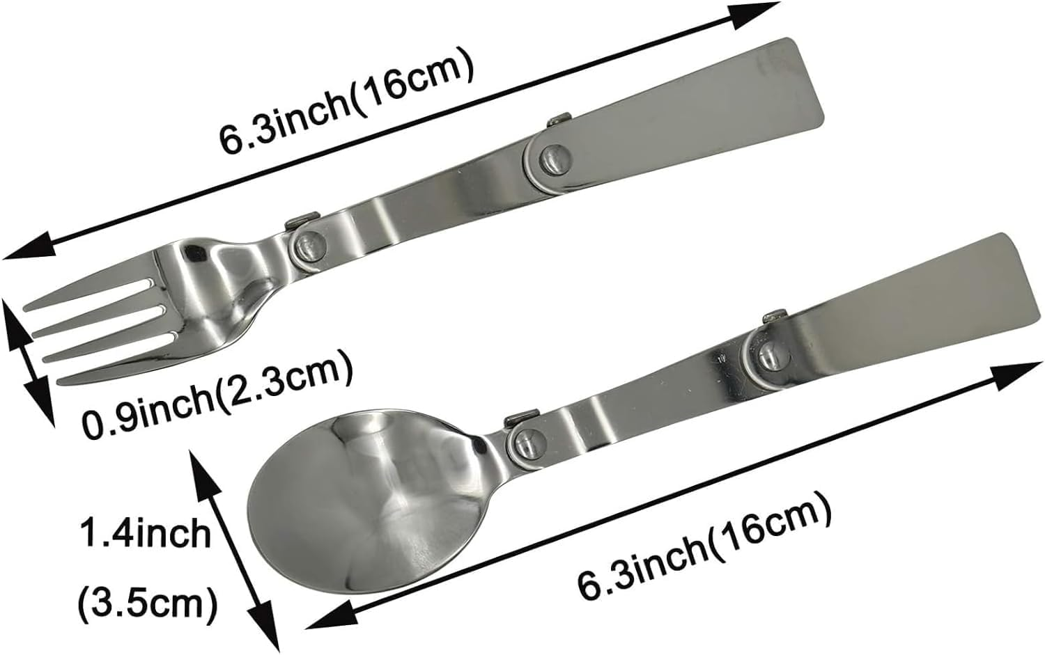 3 Pack Foldable Spoon Fork Salad Spork Set (304) Stainless Steel Portable Camping Flatware Set for Thermos Outdoor Travel Picnic Fishing Boating image number 1