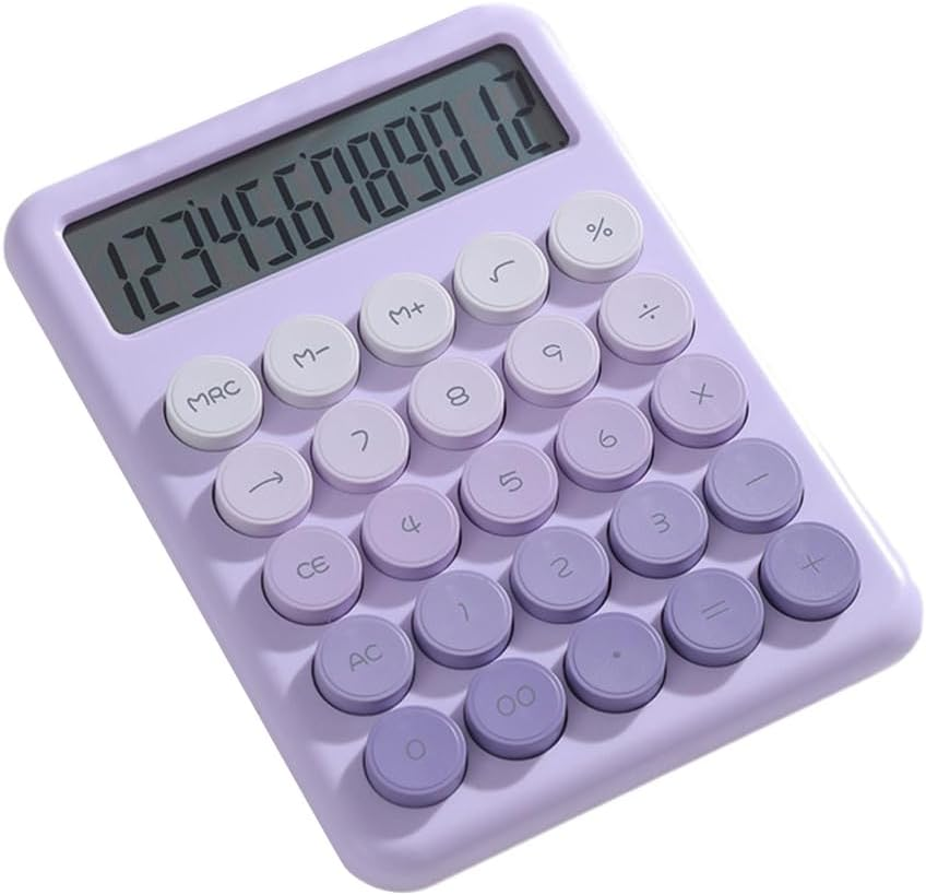 Desktop Calculator 12 Digit Large LCD Display Big round Button Cute Gradient Colored Calculator Suitable for Office School Home for Students Accountant Purple image number 2