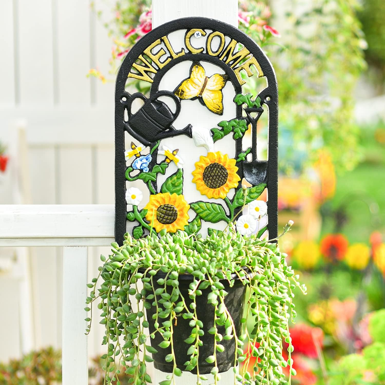 Sungmor Cast Iron Wall Planter Holder - Heavy Duty Wall Mounted Flower Pot Holder - Indoor Outdoor Planter Hanger Potted Plant Rack - Vintage Welcome Sign Wall Decor image number 4