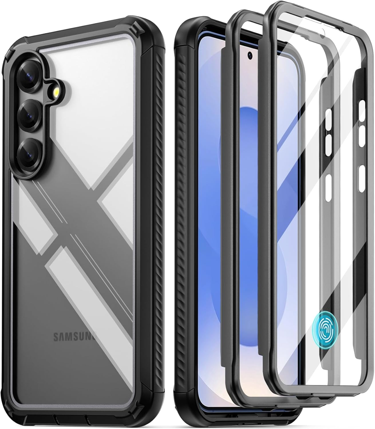 POETIC Guardian Case for Samsung Galaxy S25+ plus 5G, 6M Military Grade Drop Test, Built-In Screen Protector and Fingerprint ID, Heavy Duty Shockproof Full Body Case, Blue/Clear