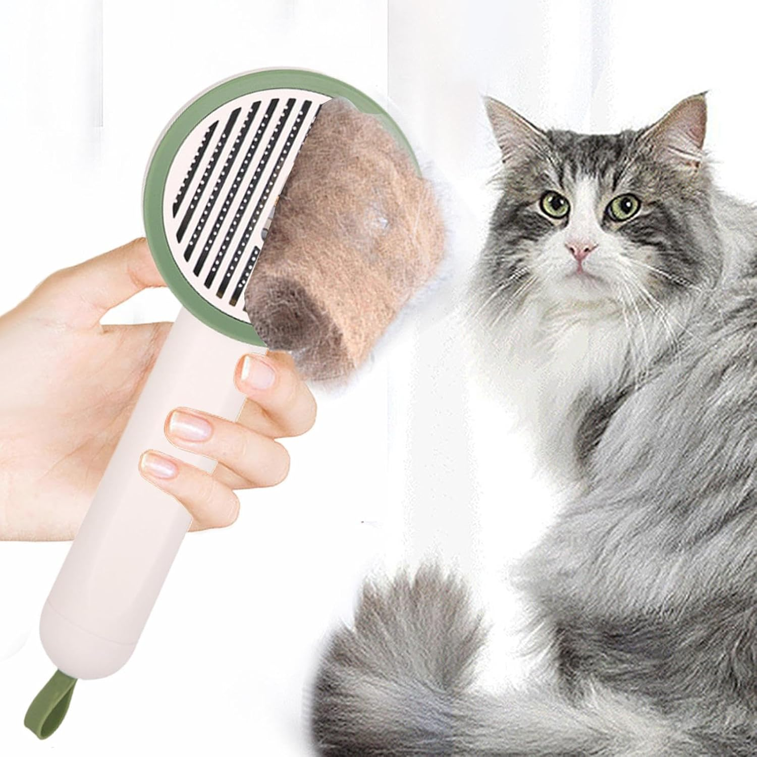 Cat Slicker Brush | Kitten Grooming Comb with Button - Non-Slip UV Function Slicker Brush with Release Button for Bath Travel Puppy and Kitten image number 5