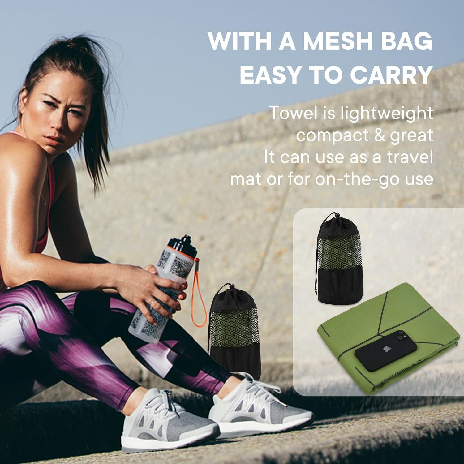 Yoga Towels, Non Slip Hot Yoga Mat Towel with Grip Dots,Super-Absorbent Soft Microfiber Yoga Blanket for Pilates, Fitness and Workout 72Inch X 24Inch Green - Green image number 2