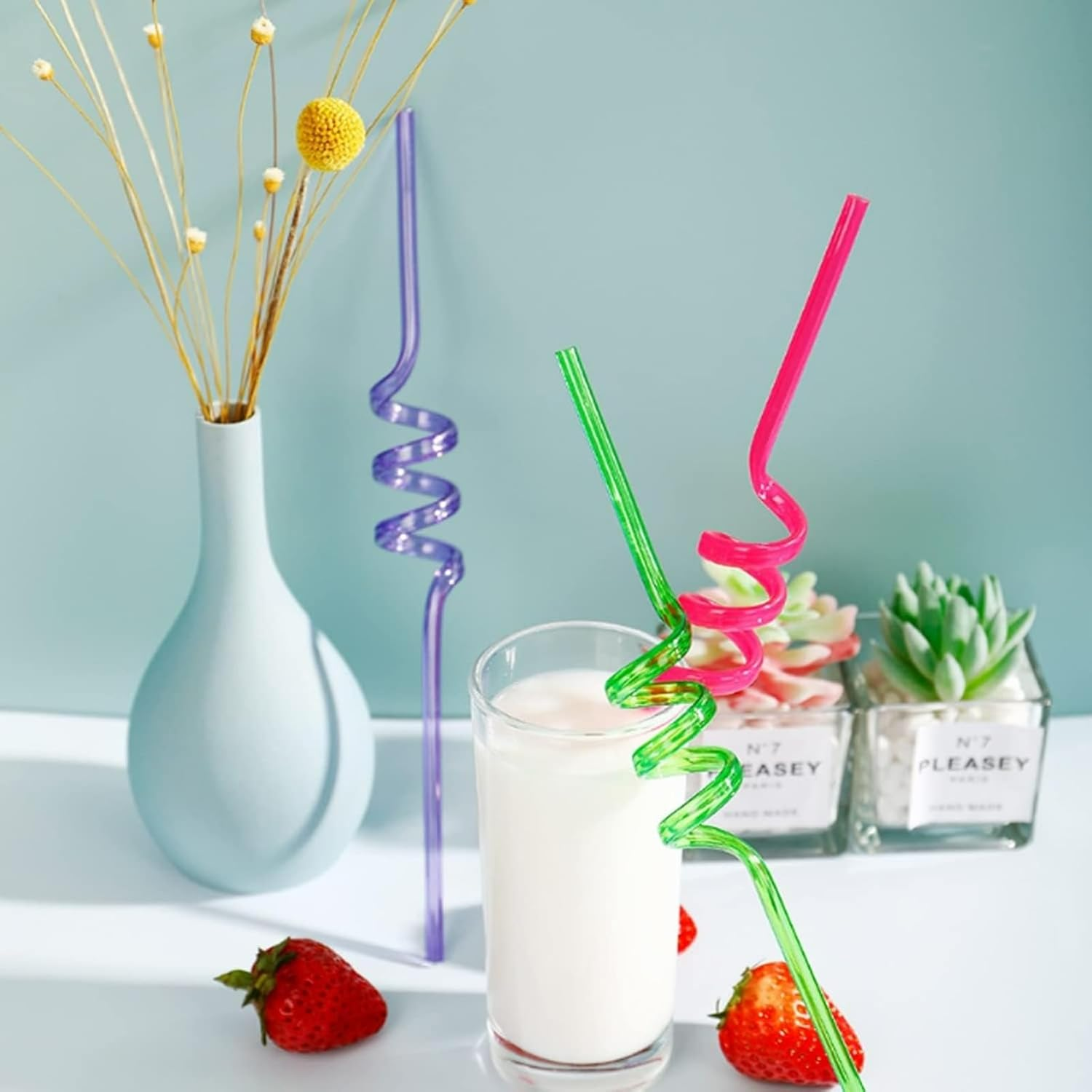 Add 10 Pieces Curly Straws Silly Plastic Reusable Straws for Kids' Parties, Home Bar, Weddings, Birthdays, Family Reunions