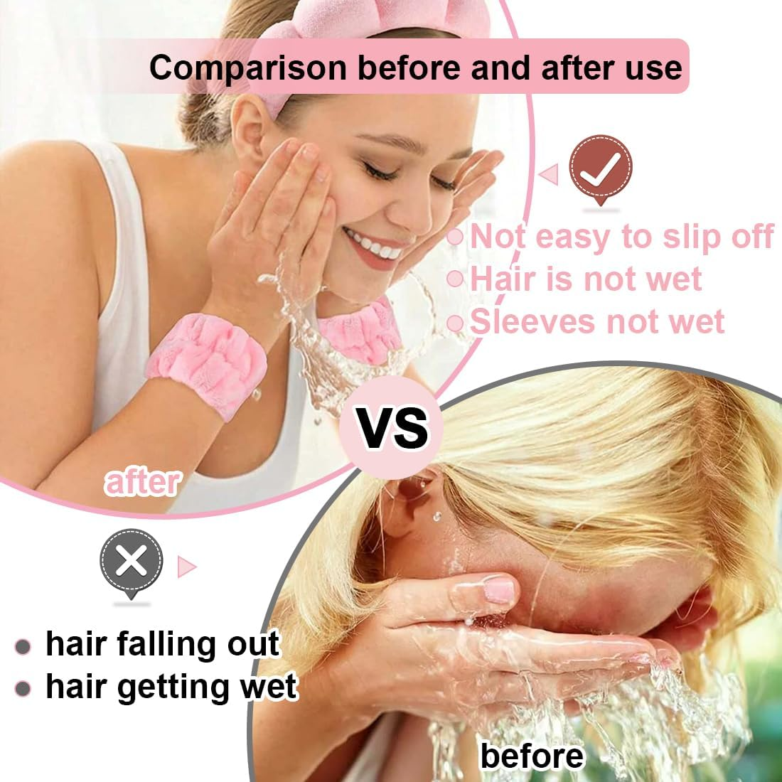 Spa Headband Women'S Make up Hair Band Washing Face Wristband Set Make-Up Hair Band Sponge Headband for Spa Make-Up Face Washing Showers Sports Skin Care image number 5