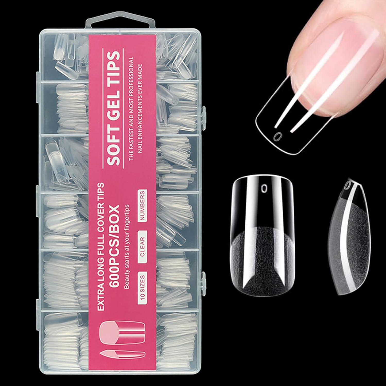 Gaivek 600 Pcs Medium Square Nail Tips, Full Cover Gel Press-On False Nails, Pre-Shaped French Nail Tips for Extension, Fake Nails Kit for DIY Manicure and Salon Use, 10 Sizes image number 6