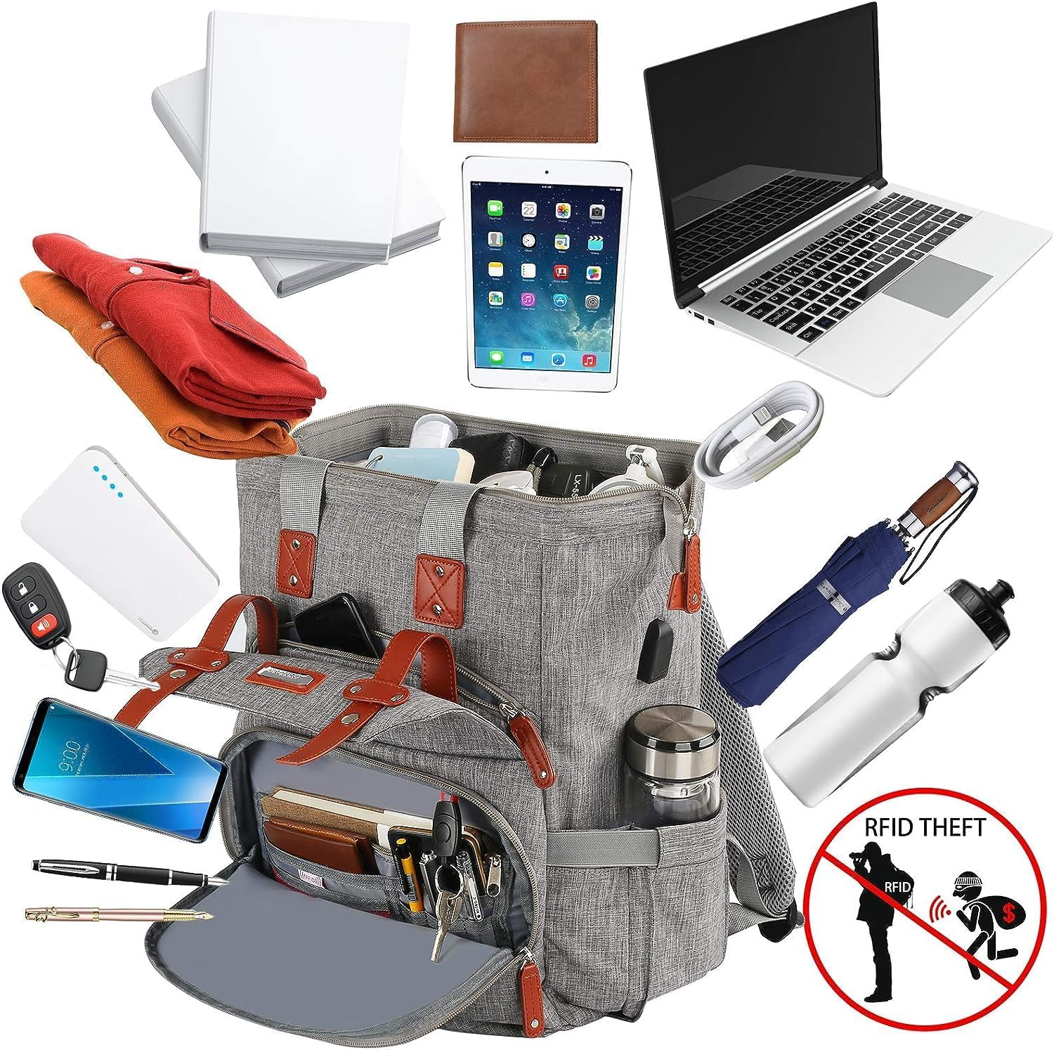 Laptop Backpack for Women, RFID anti Theft Backpacks with USB Charging Port, Water Resistant Wide Top Open Work Teacher College Travel Computer Bag for Woman Fits 15.6,17.3 Inch Laptop - 15.6In-Pink image number 7