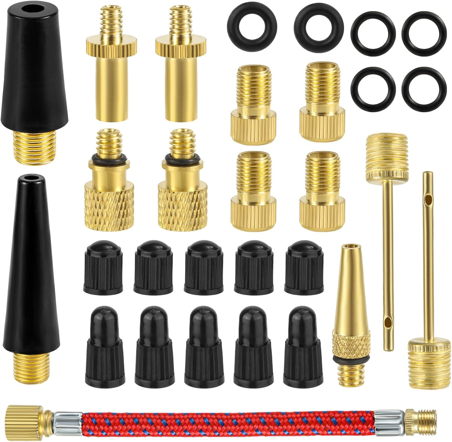 30Pcs Bicycle Valve Adapter Set, Brass Tire Inflator Adapter Bike Tire Valve Adapter Inflation Devices and Accessories for Standard Pump or Air Compressor for Presta Schrader, Cycling Accessories image number 4