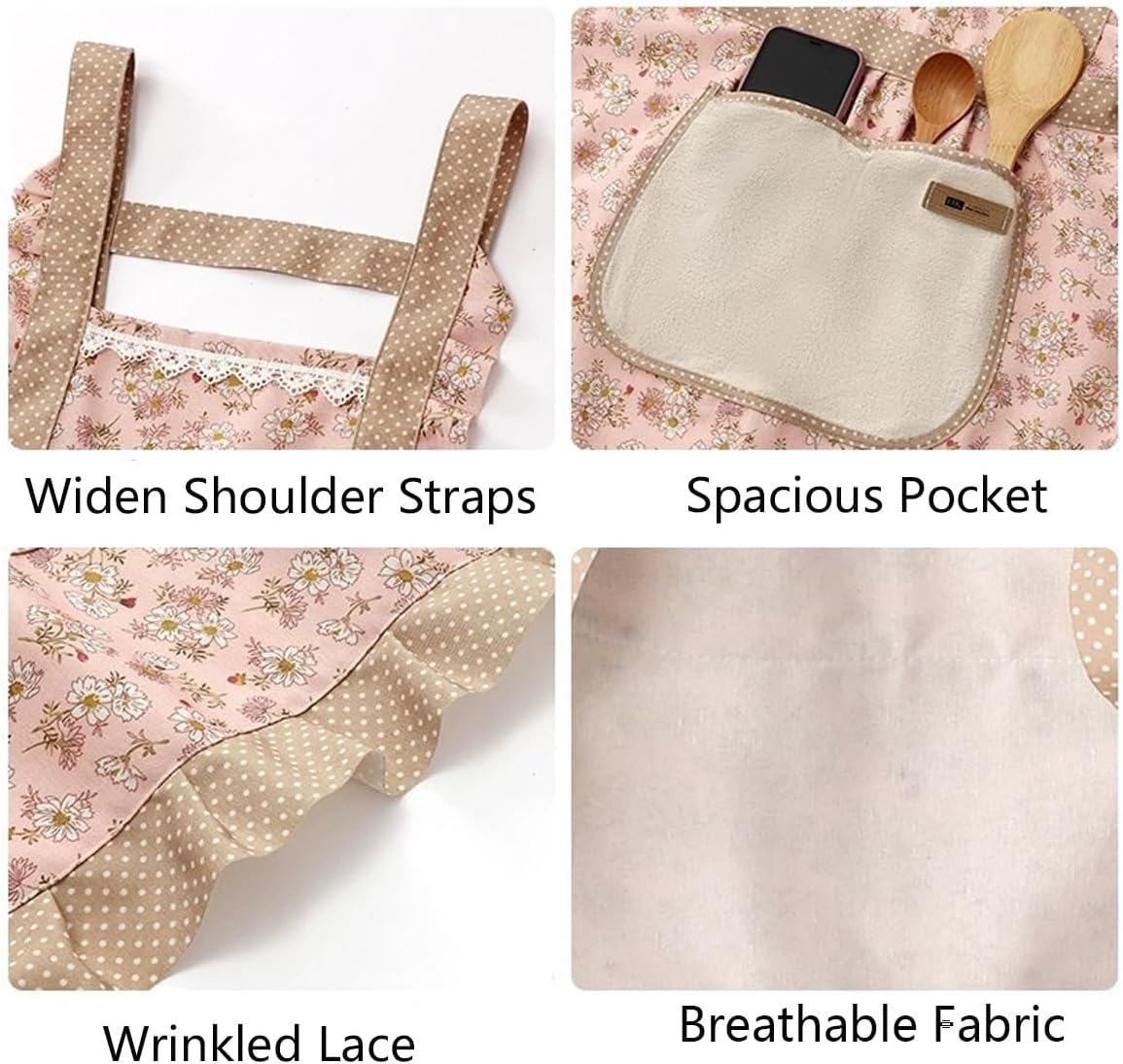 Kitchen Cooking Apron, Chef Apron Flower Aprons Cute Apron with Pockets for Women, Cotton Apron Kitchen BBQ Artist Painting Apron 1 Pack (Flower Pink) image number 4