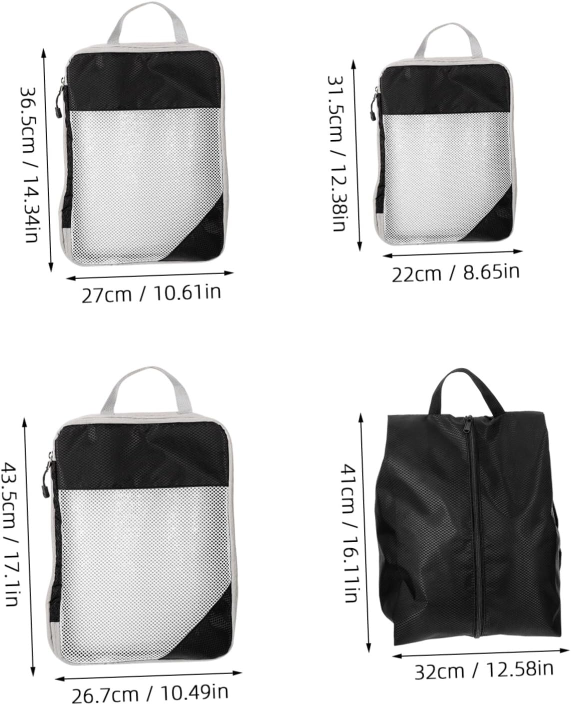 CTIRCHIU 4Pcs Black Mesh Compression Packing Cubes Set for Travel Suitcase Organizer Bags with Expandable Compartments and Handles, Lightweight Luggage Storage for Clothes and Accessories image number 2