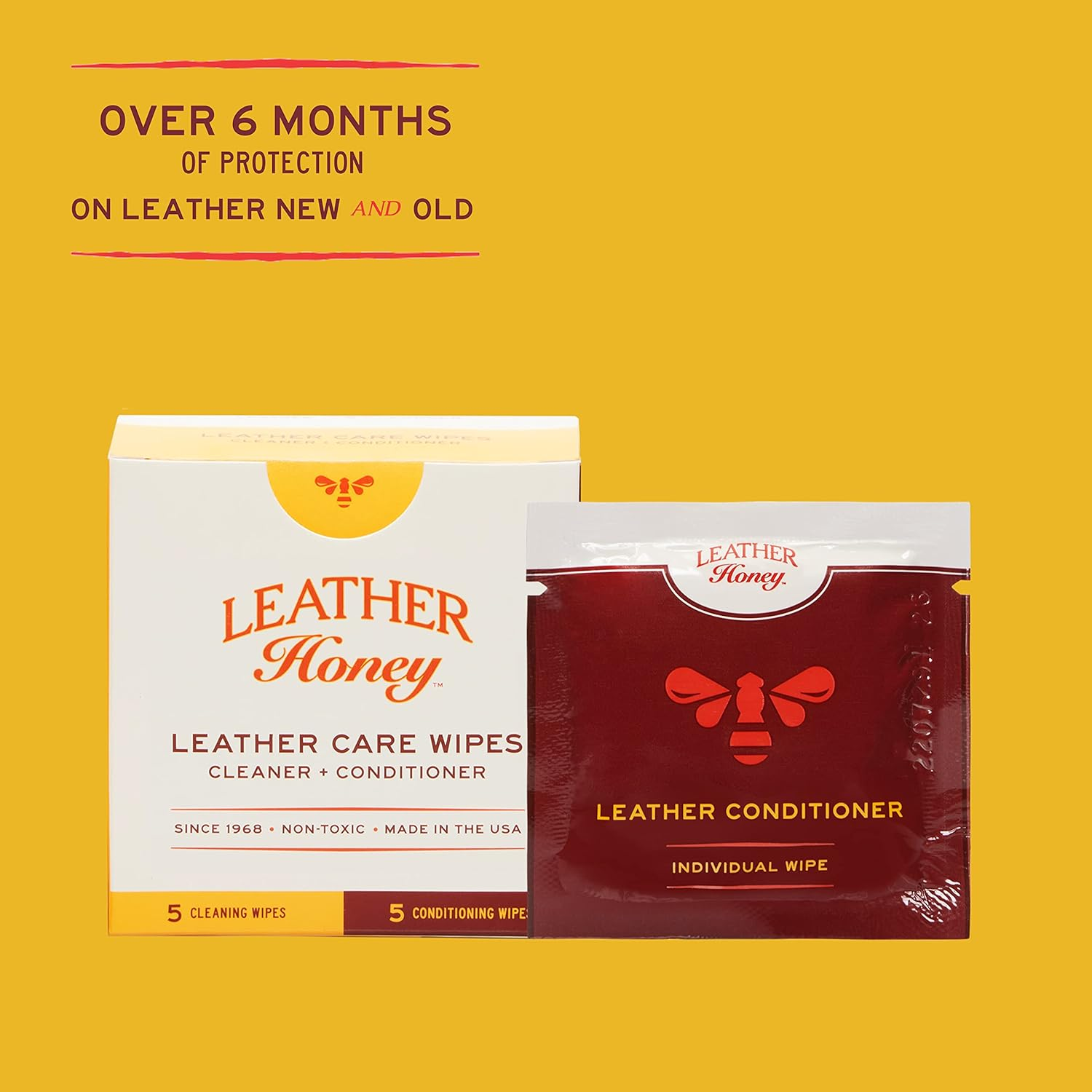Leather Honey Leather Care Wipe Kit - Clean and Condition Leather On-The-Go - Leather Care for Auto Interiors, Furniture, Shoes, Bags, Accessories & Apparel - 5 Cleaner/5 Conditioner Wipes image number 1
