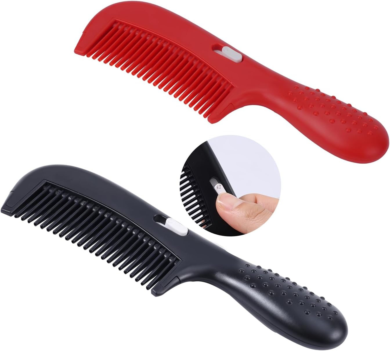 2Pcs Dandruff Comb, New Hollow Tooth Comb Switch Style Scalp Comb Self-Cleaning Massage Hair Comb for Hair Grooming Women Man (Black, Red) image number 1