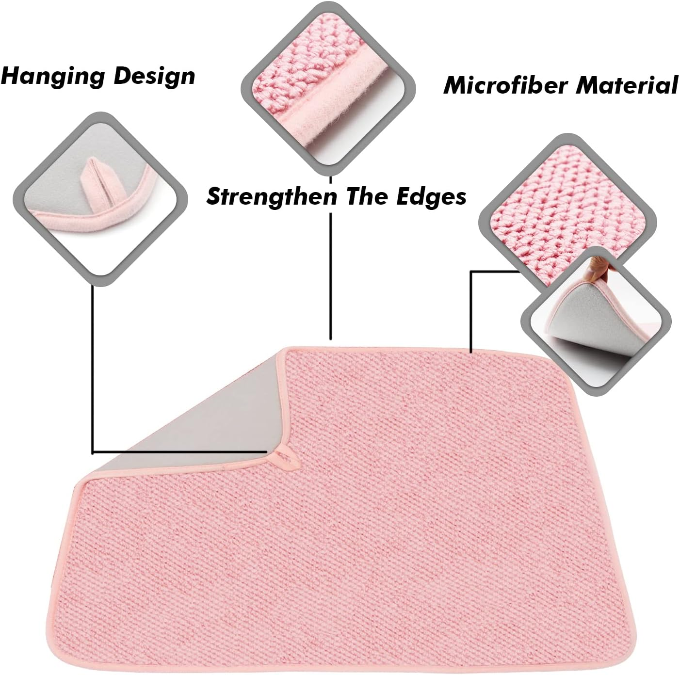 Dish Drying Mat for Kitchen Counter, Microfiber Dish Drying Pad 2 Pack Large Size Absorbent Dishes Drainer Mats (Pink)