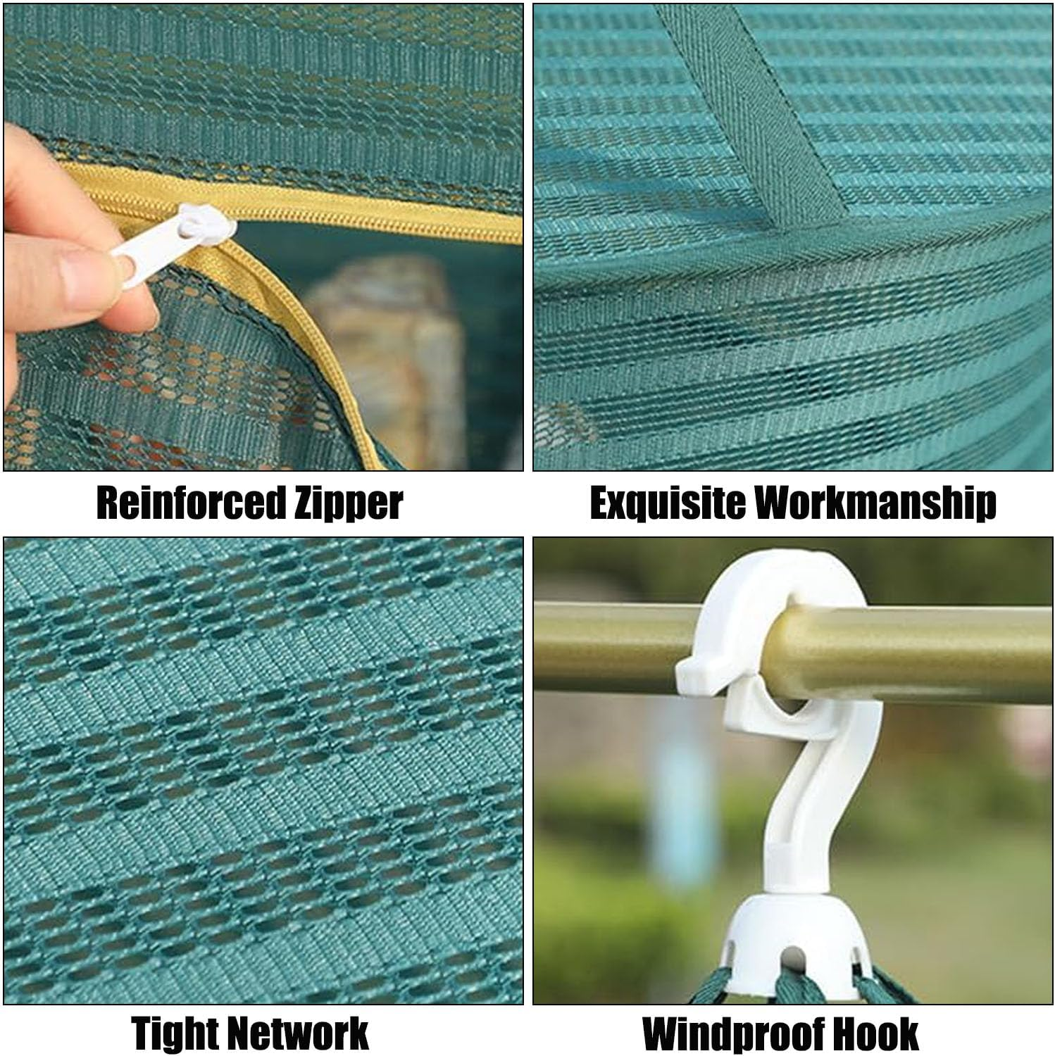 Mtxorvix Herb Drying Rack, 4 Layers Hanging Mesh Net with Zipper, Rack Netmesh Hanging Dryer, Closure Foldable Mesh Drying Rack for Clothes Toys Vegetables Fruits Fish (Dark Green) image number 3