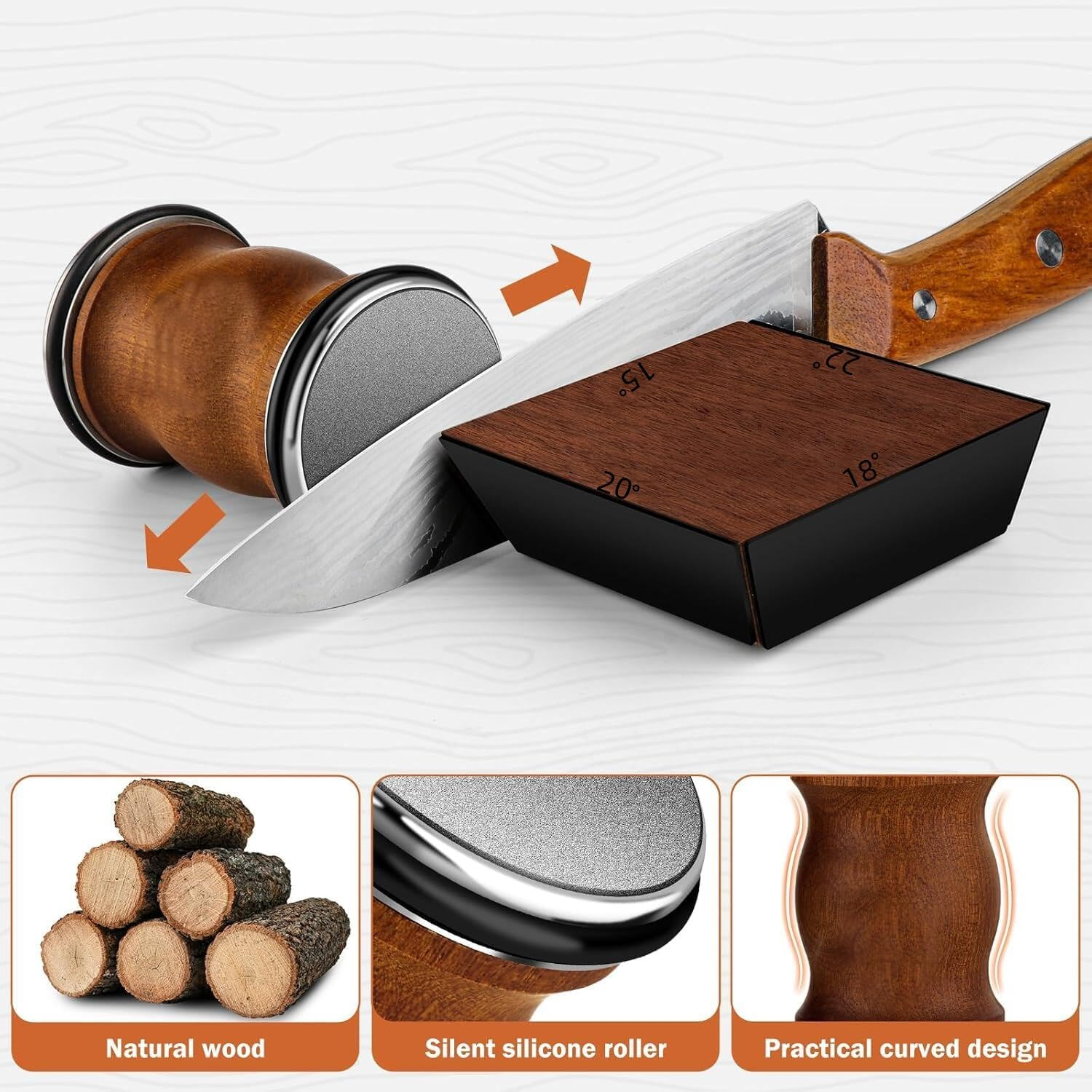 Rolling Knife Sharpener Tool Kit, Multi-Angle Magnetic Roller Sharpeners for Kitchen Knives, Diamond&Ceramic Knife Sharpening System Set, Offers 18&15&20&22 Degree Sharpening image number 4