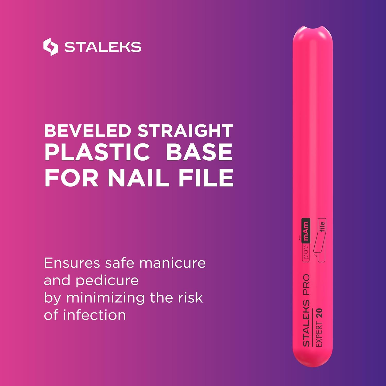 Staleks Pro Straight Beveled Plastic Nail File Base Expert 20 &ndash; Lightweight Reusable Base &ndash; for Disposable Nail Files &ndash; Hygienic Manicure & Pedicure Tool