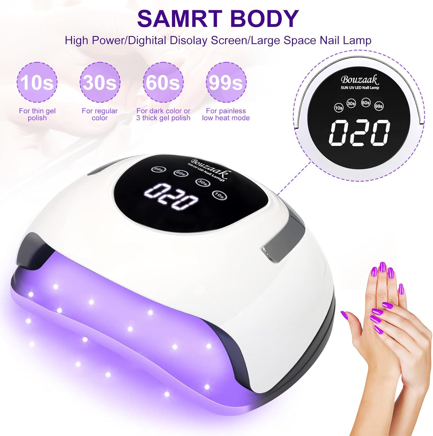 Bouzaak UV Nail Lamp, Professional 220W UV LED Nail Dryer for Nails Gel Polish with 57 Lamp Beads 4 Timer Setting & LCD Touch Display Screen, Auto Sensor