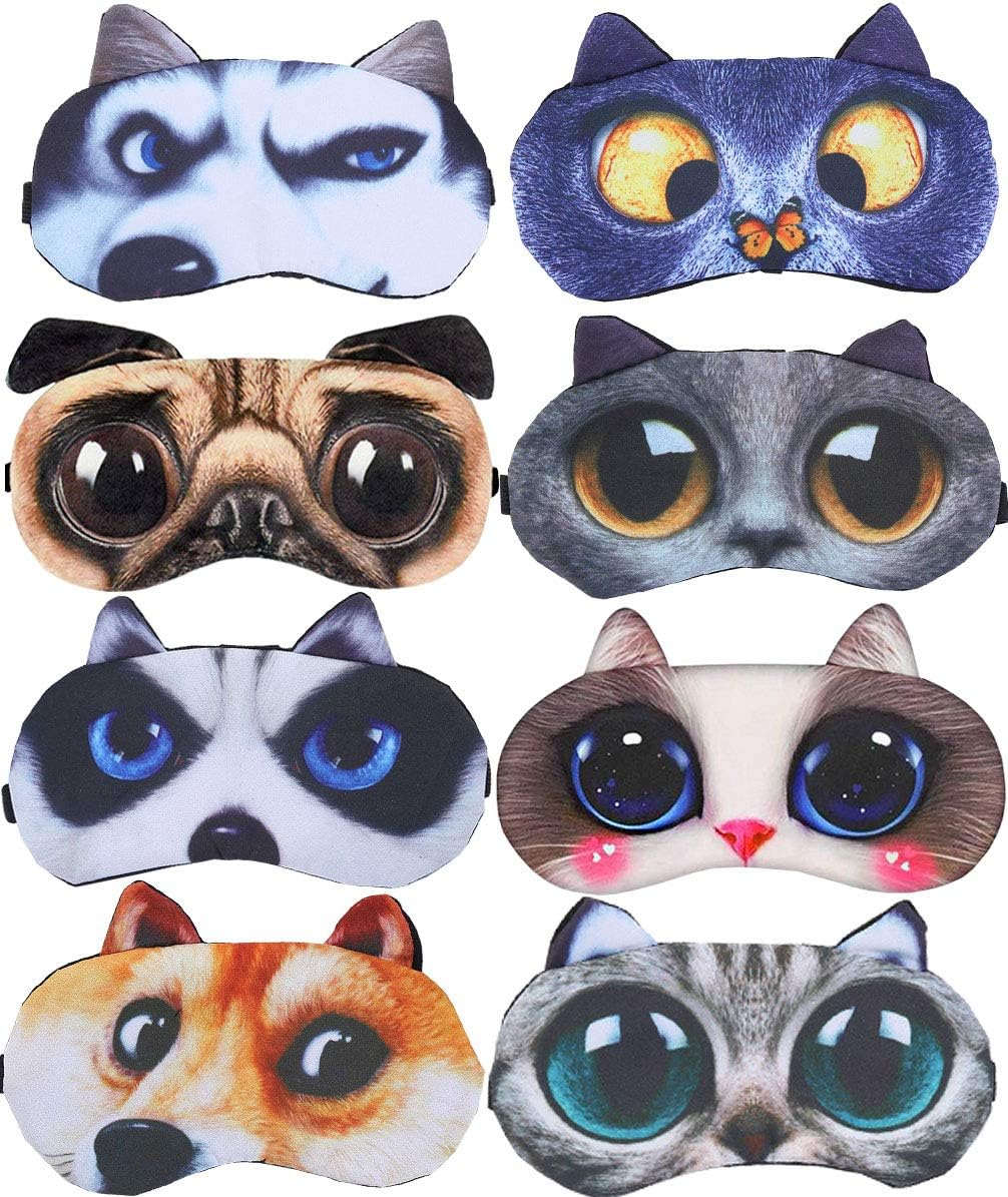 8 Pack Cute Animal Funny Sleep Eye Mask for Sleeping Cat Dog Soft Plush Blindfold Sleep Masks Eye Cover Eyeshade for Kids Girls Men Women Plane Travel Nap Night Sleeping image number 5