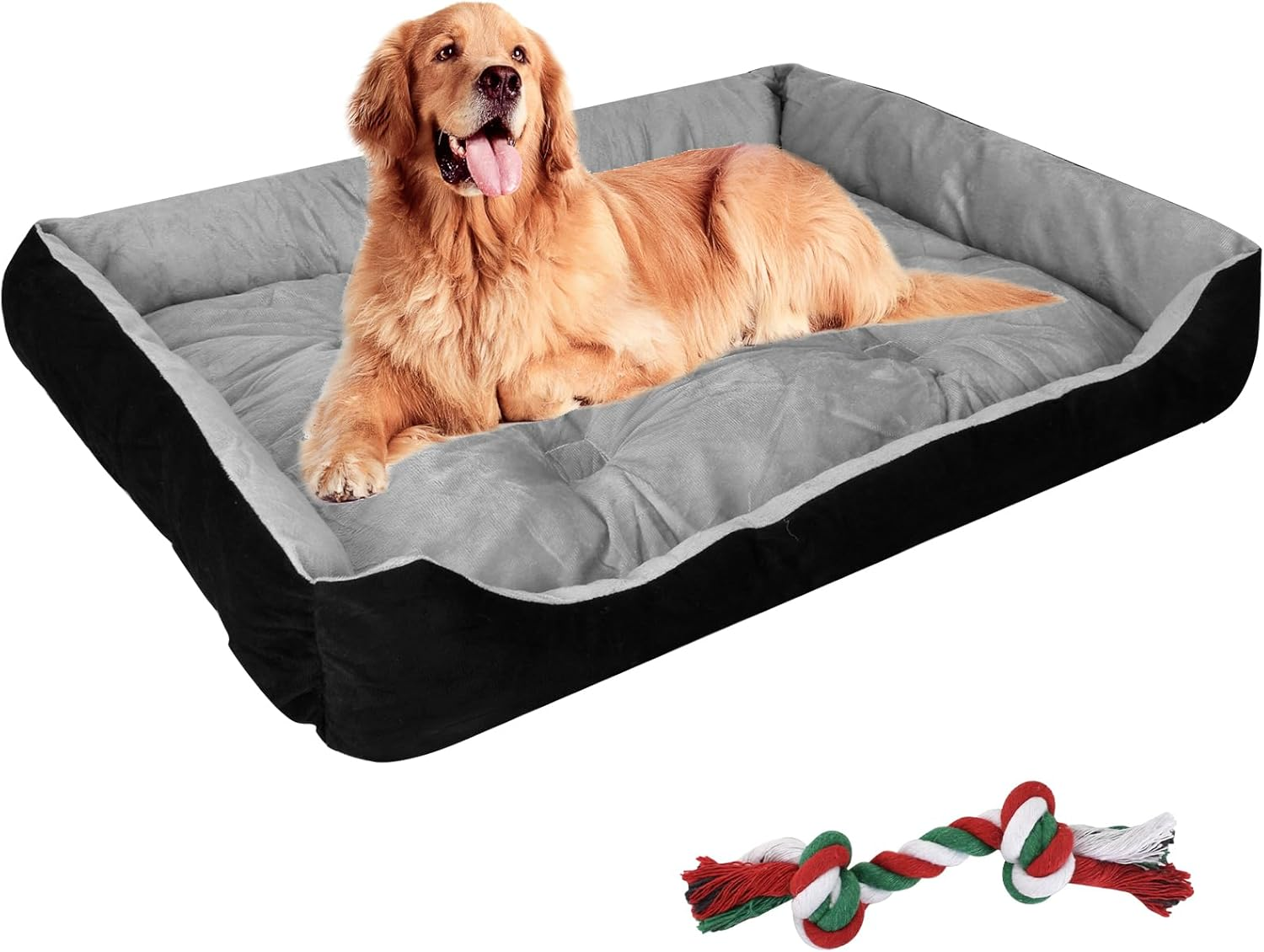 Dog Bed for Large Dogs, Fluffy Dog Bed, Washable, Soft Plush Dog Beds, Non-Slip Dog Basket, Dog Sofa, Pet Bed for Large Dogs and Cats, Black Grey, 90 X 70 Cm image number 3
