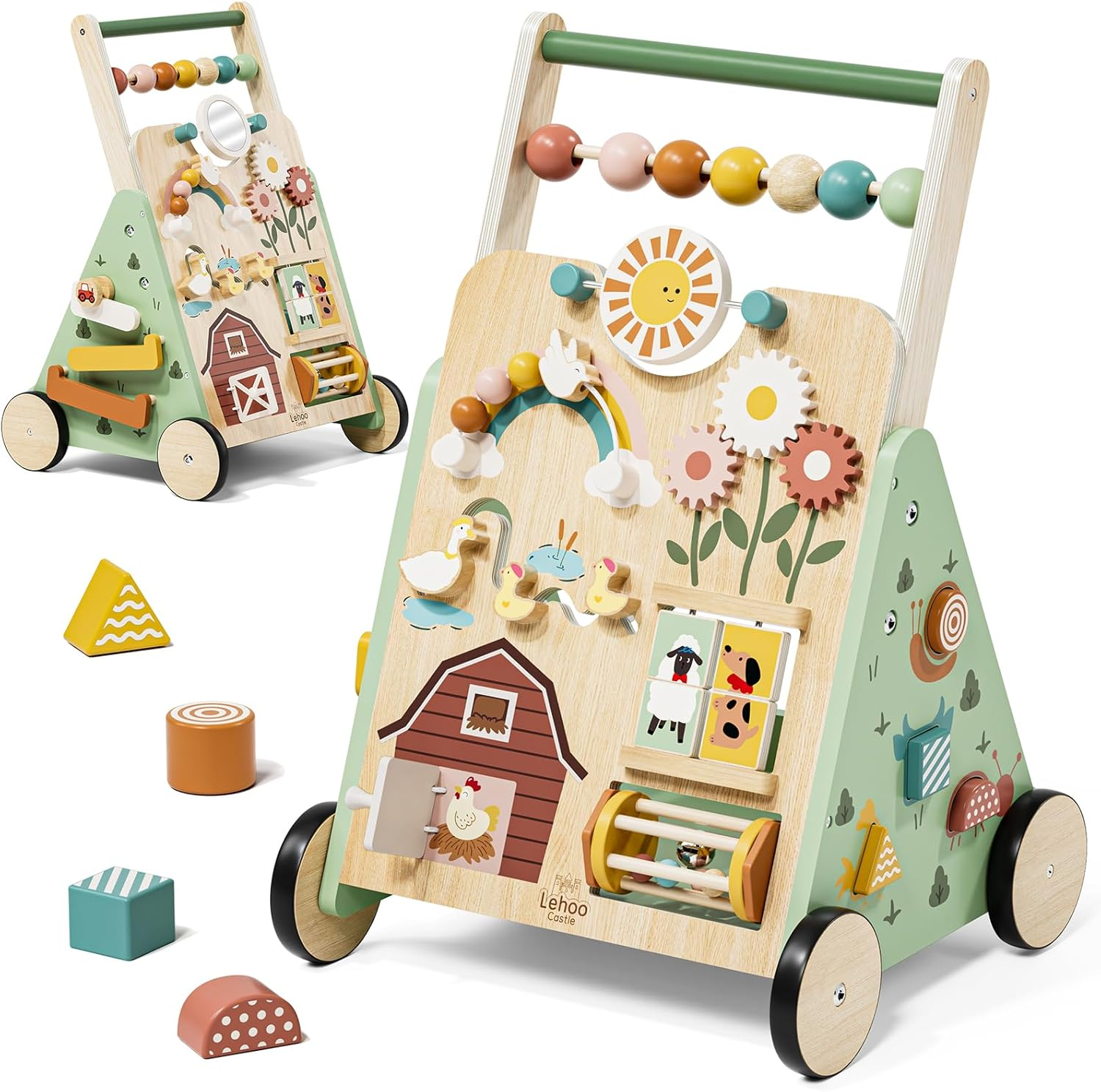 Lehoo Castle Wooden Baby Walker, Baby Activity Centre for 1 2 Year Olds, 13 in 1 Montessori Activity Board Multiple Push Walker for Babies, Learning Walking Toy Baby Gifts for Boys Girls Age 12 Months+ image number 3