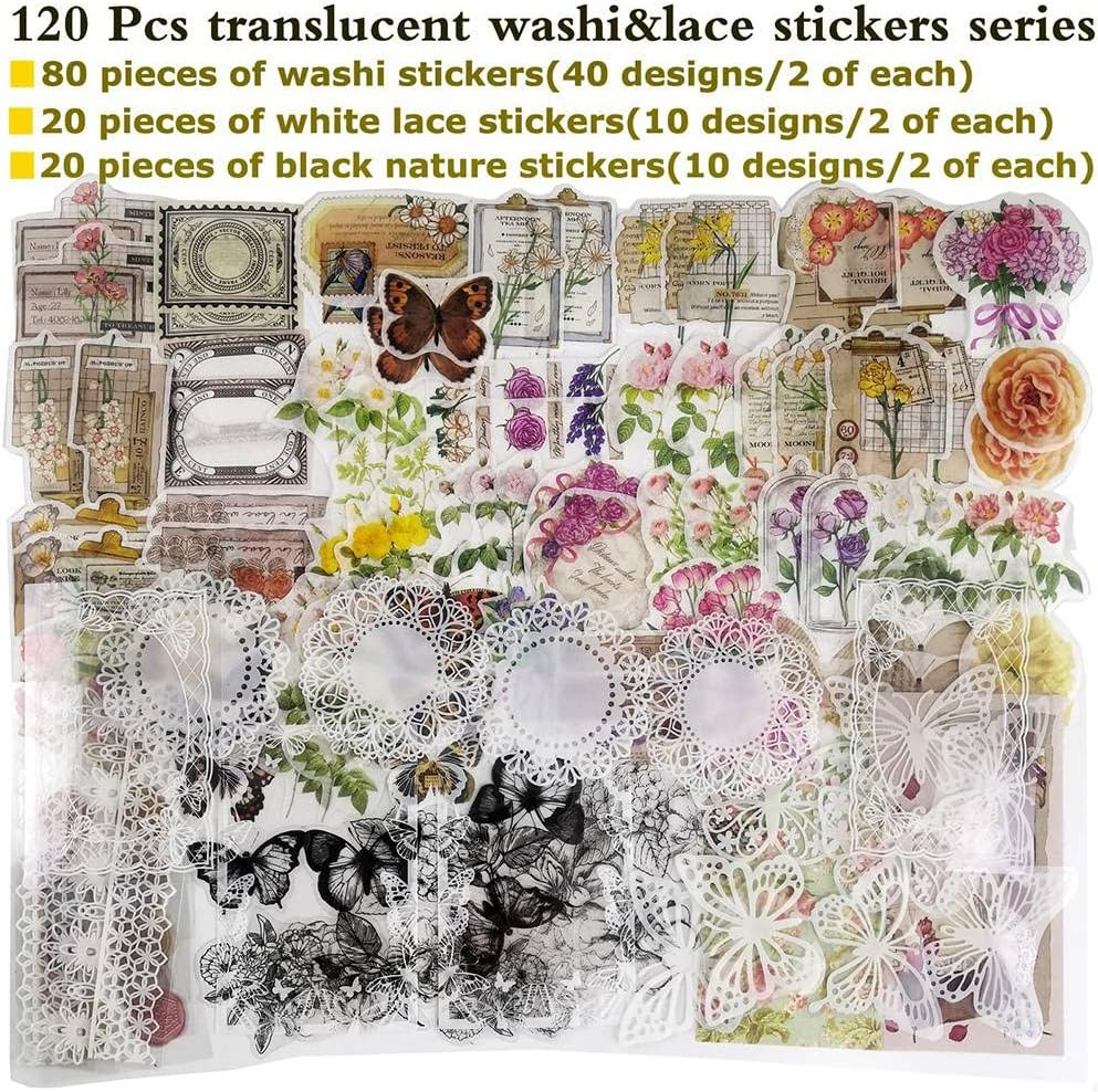 Zicojia 260Pc Vintage Scrapbook Supplies Aesthetic Scrapbook Stickers for Journaling,Gift Wrapping Cottage Decor Collage Craft B image number 3