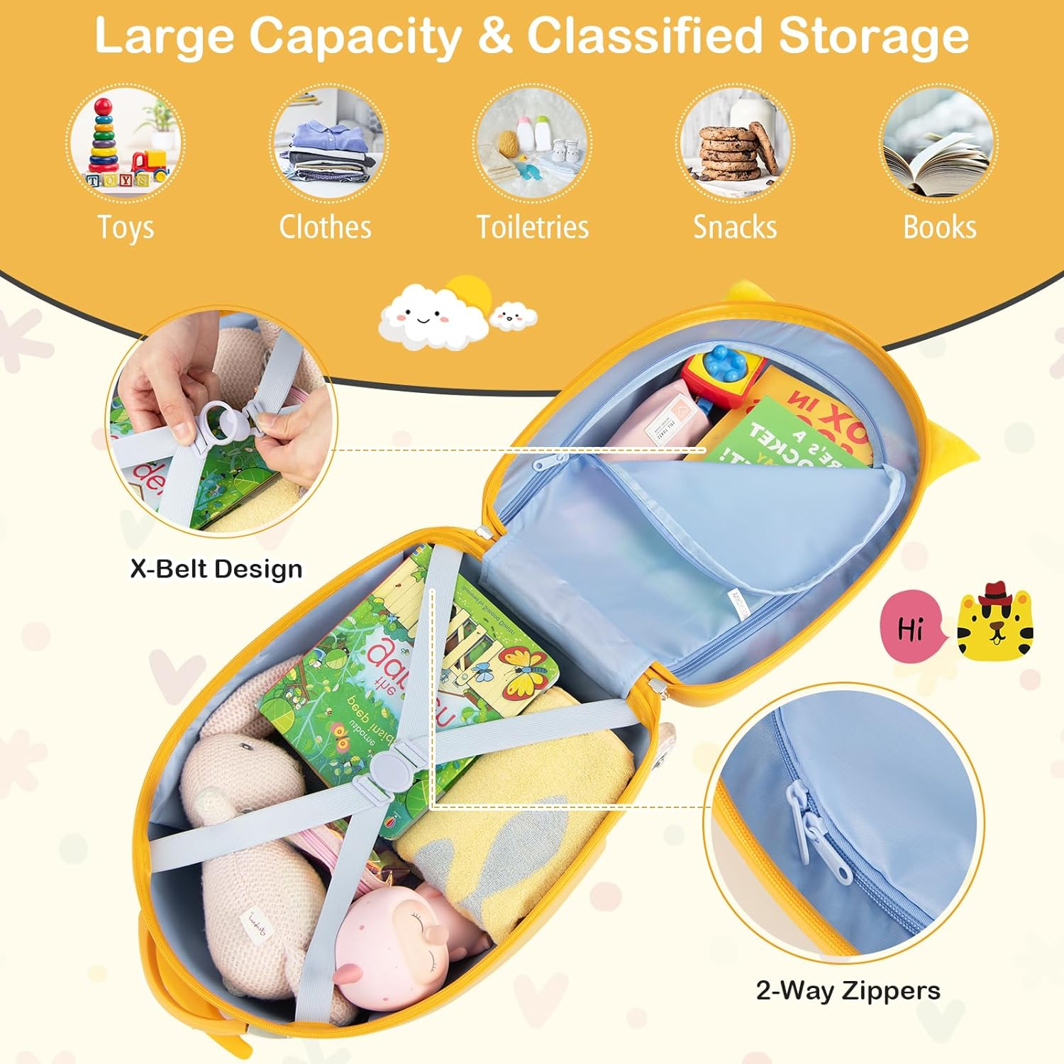 Costway 16" Kids Carry on Luggage, Children'S Rolling Suitcase with Light-Up Wheels, Waterproof Hard Shell Travel Luggage, Lightweight Luggage Trolley for Boys & Girls 3-6 Years image number 4