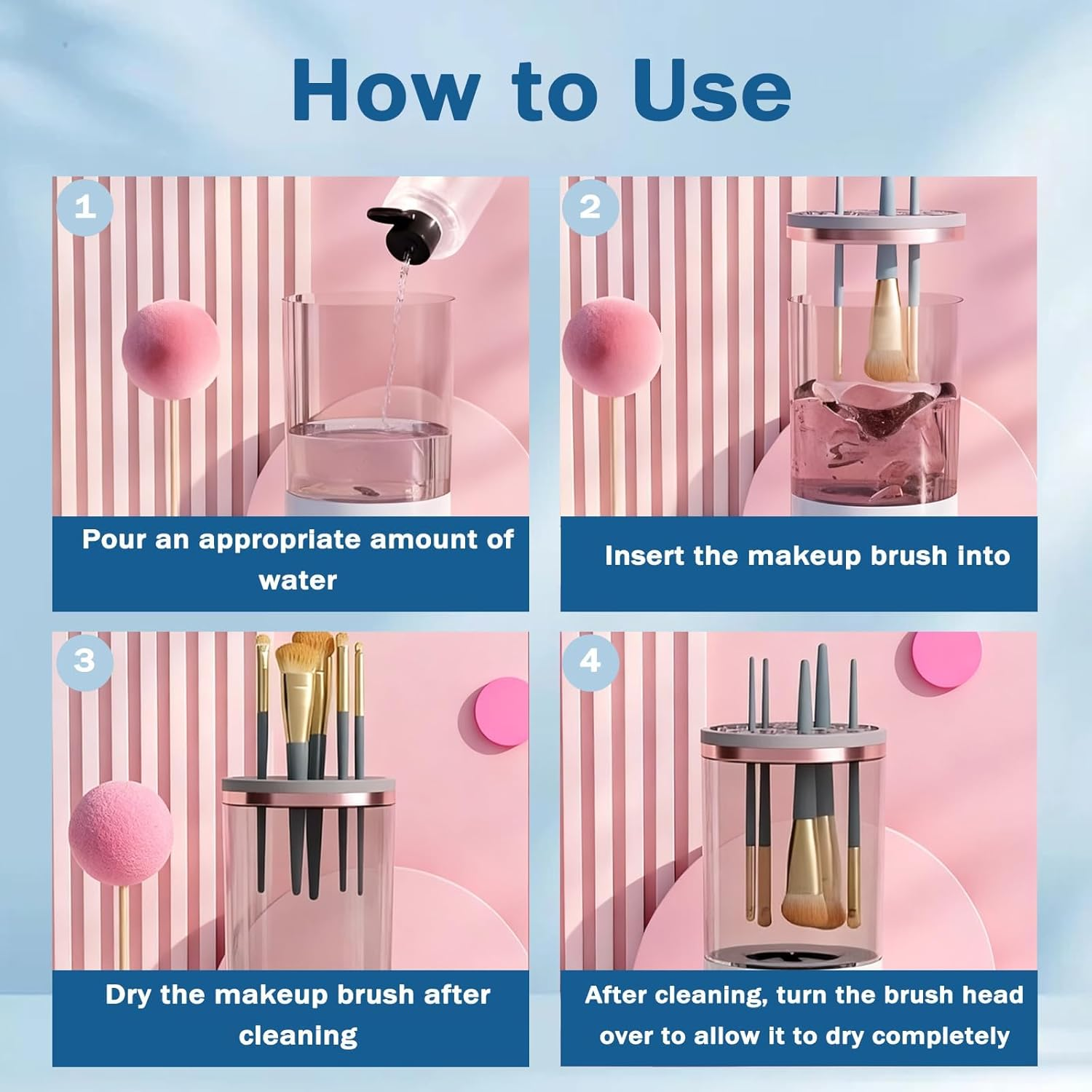 Make up Brush Cleaner, Cosmetic Brush Cleaner, Automatic Spinning Makeup Brush Cleaner for for All Size Makeup Brush (Transparent) image number 1