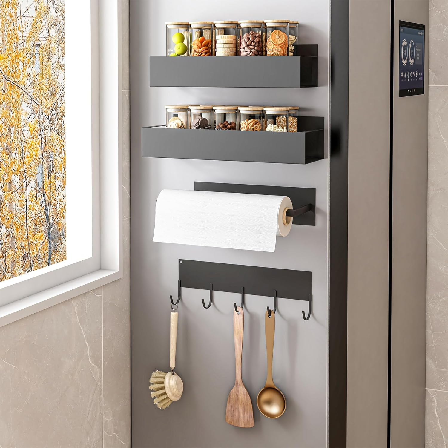 BREENHILL Magnetic Spice Rack,Spice Rack Organizer for Refrigerator, Moveable Magnetic Shelf for Fridge Organizer for Kitchen and Oven Organization (Black, 4 Pack) image number 5