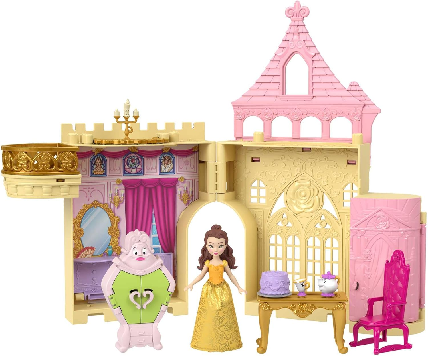 Disney Princess Jasmine'S Stacking Castle Dollhouse Playset with Small Doll, 2 Friends and 8 Pieces, Inspired by Disney Movie Aladdin, JDP56, [Multi-Colour]