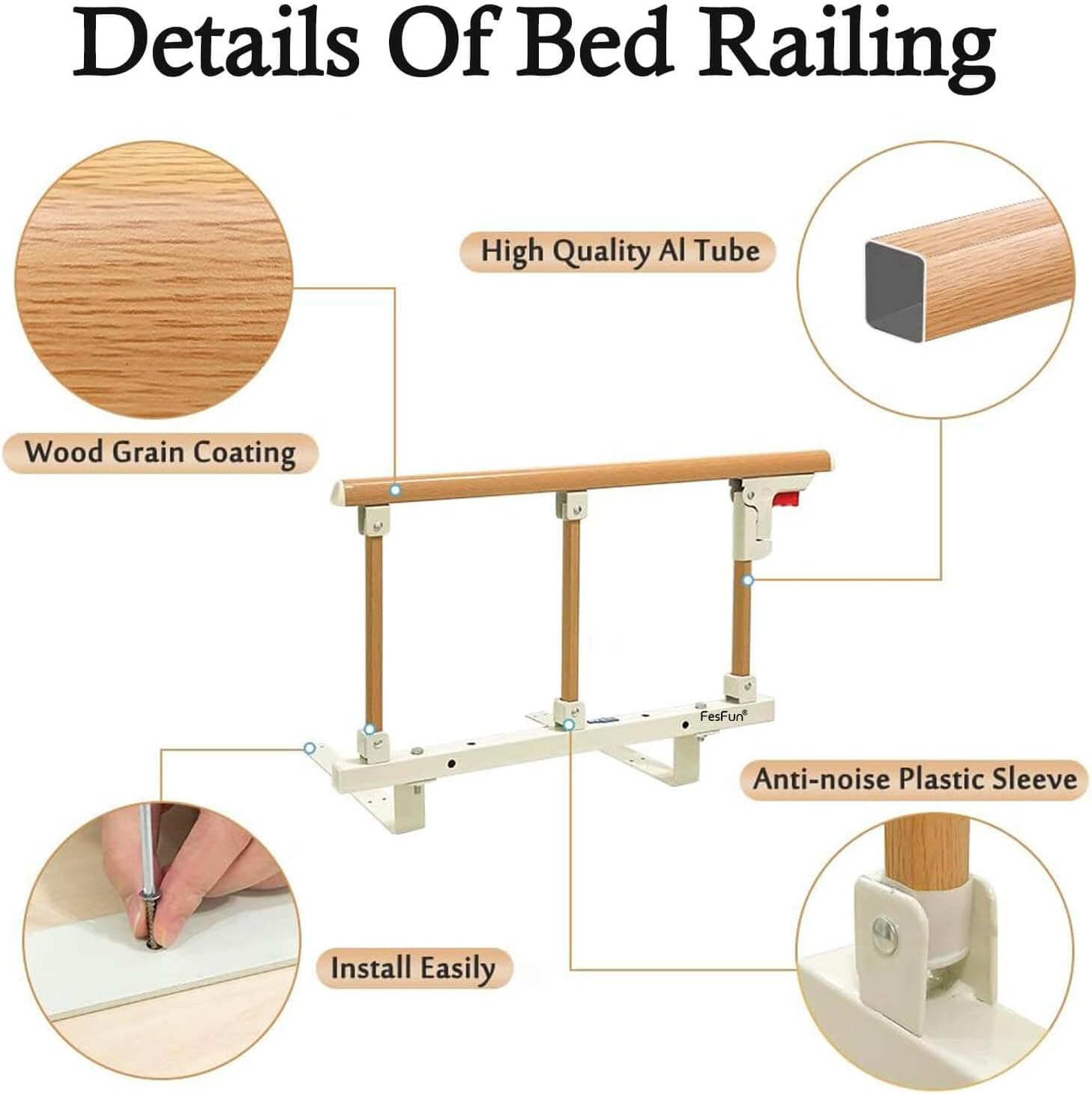 Fesfun&reg; Bed Rails Elderly Adults Safety, Foldable Bedside Grab Bars Assist Handles, Collapsible Bed Canes Guards Railings for Seniors, Adjustable Rails Prevent Falling image number 2