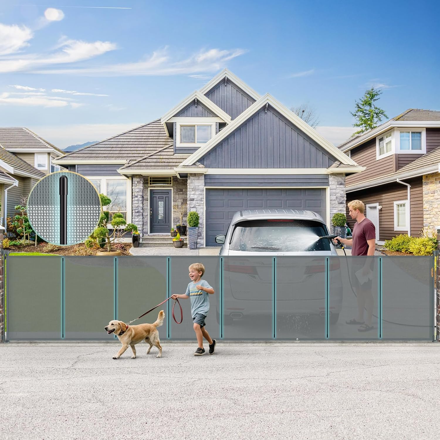 180Cm/70 Wide Retractable Baby Gate Pet Gate with Upgrade Reinforcement Rods,105 Cm/42" Extra Tall Baby Gate Safety Gate, One Handed Operation Retractable Dog Gate for Stairs Indoor