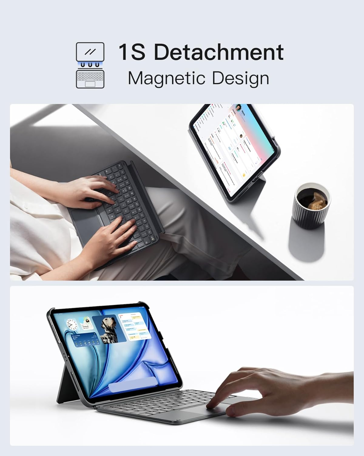 Inateck Case with Keyboard, Ultralight Keyboard for Ipad 10/11 Gen A16 2025 11 Inch, 11" Ipad Air 6 M3/M2 (2025/2024), Air 5/4, Pro 11 4/3/2/1, Detachable, with Touchpad, QWERTY, Acetouch KB04122 image number 3