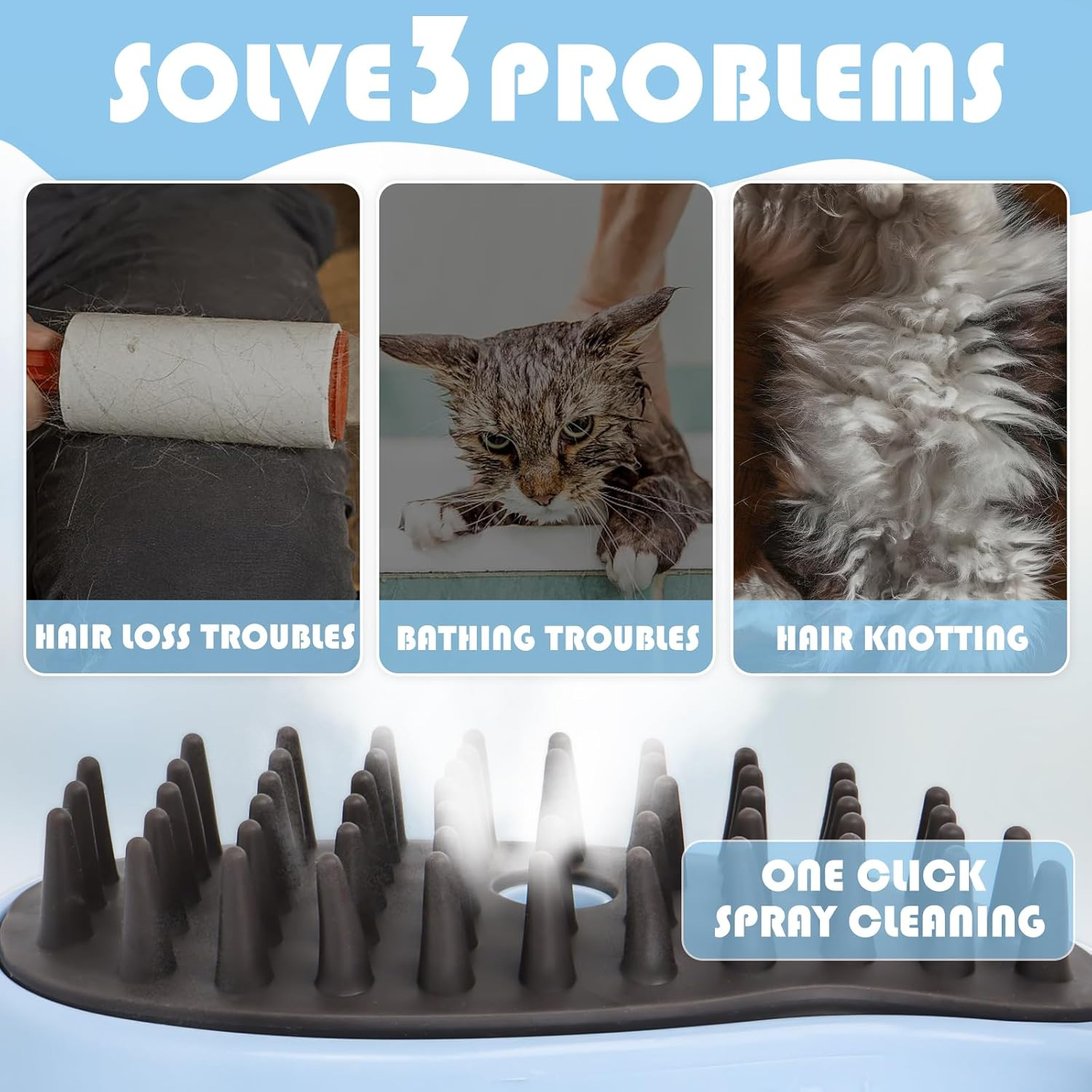 Cat Steam Brush - Cat Steam Brush - Self-Cleaning Steam Cat Brush for Massage, Steam Brush for Pets to Remove Matted and Loose Hair, Cat Grooming Brush Hair Removal Comb image number 3