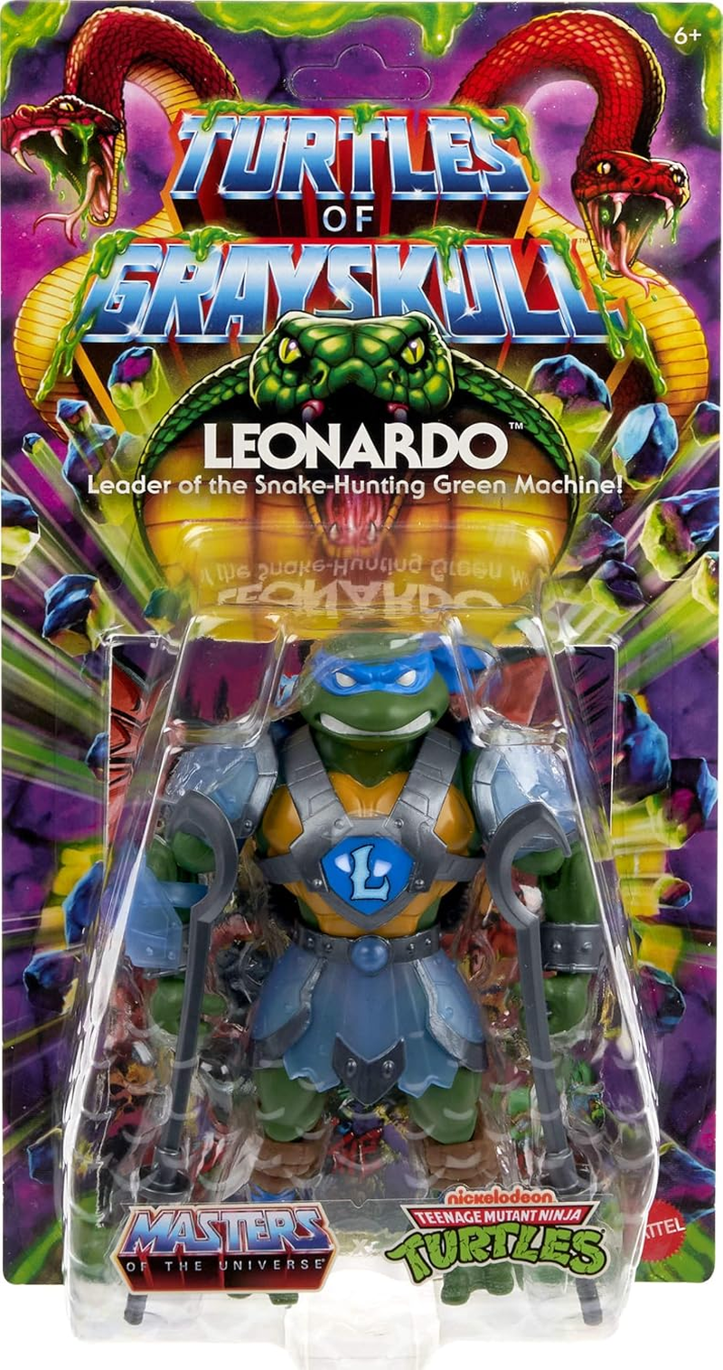 Masters of the Universe Origins Turtles of Grayskull Leonardo Reptile Wars Posable Action Figure, Teenage Mutant Ninja & Motu Crossover Hero Leo Toy image number 1