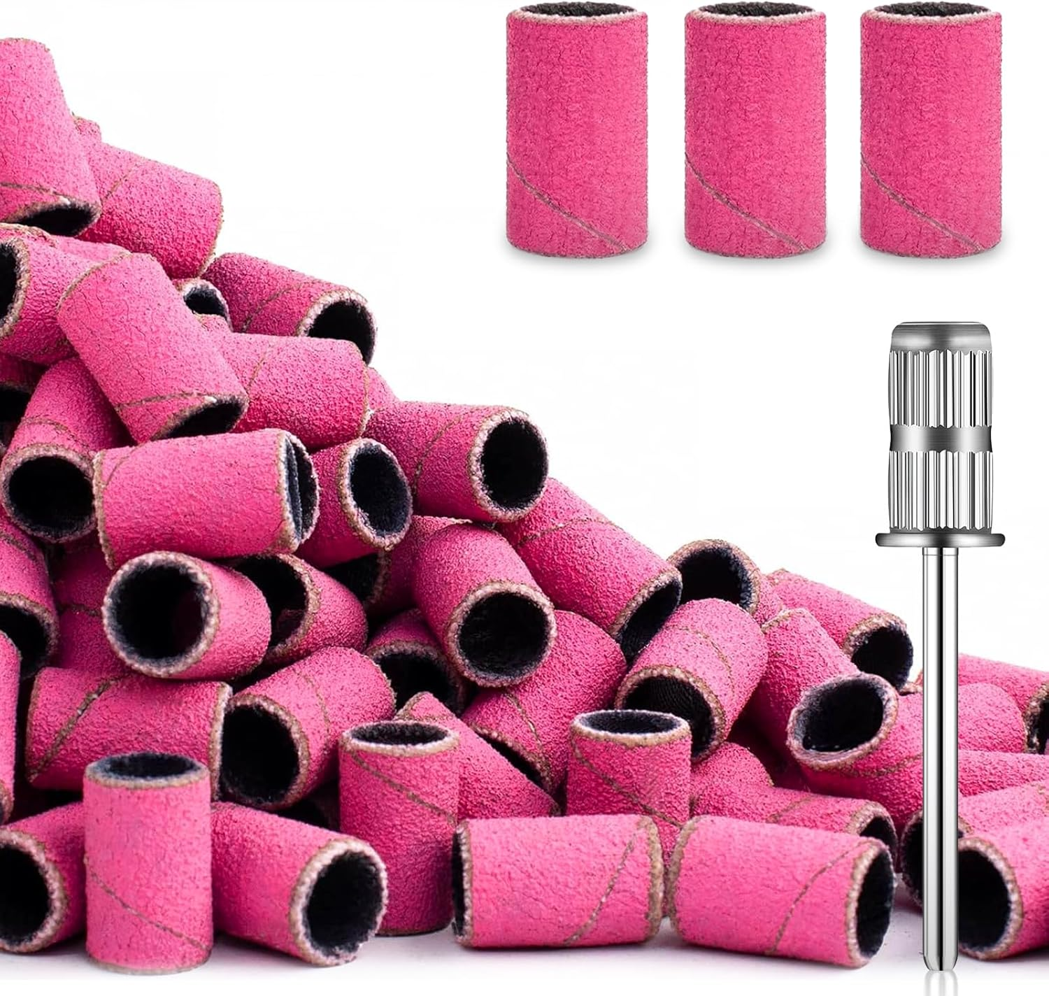 200Pcs Nail Drill Bits Sanding Bands with Nail Drill Bits, Professional Sand Band 180# Fine Grit Nail File Sanding Bands for Acrylic Nails Manicures and Pedicure image number 1